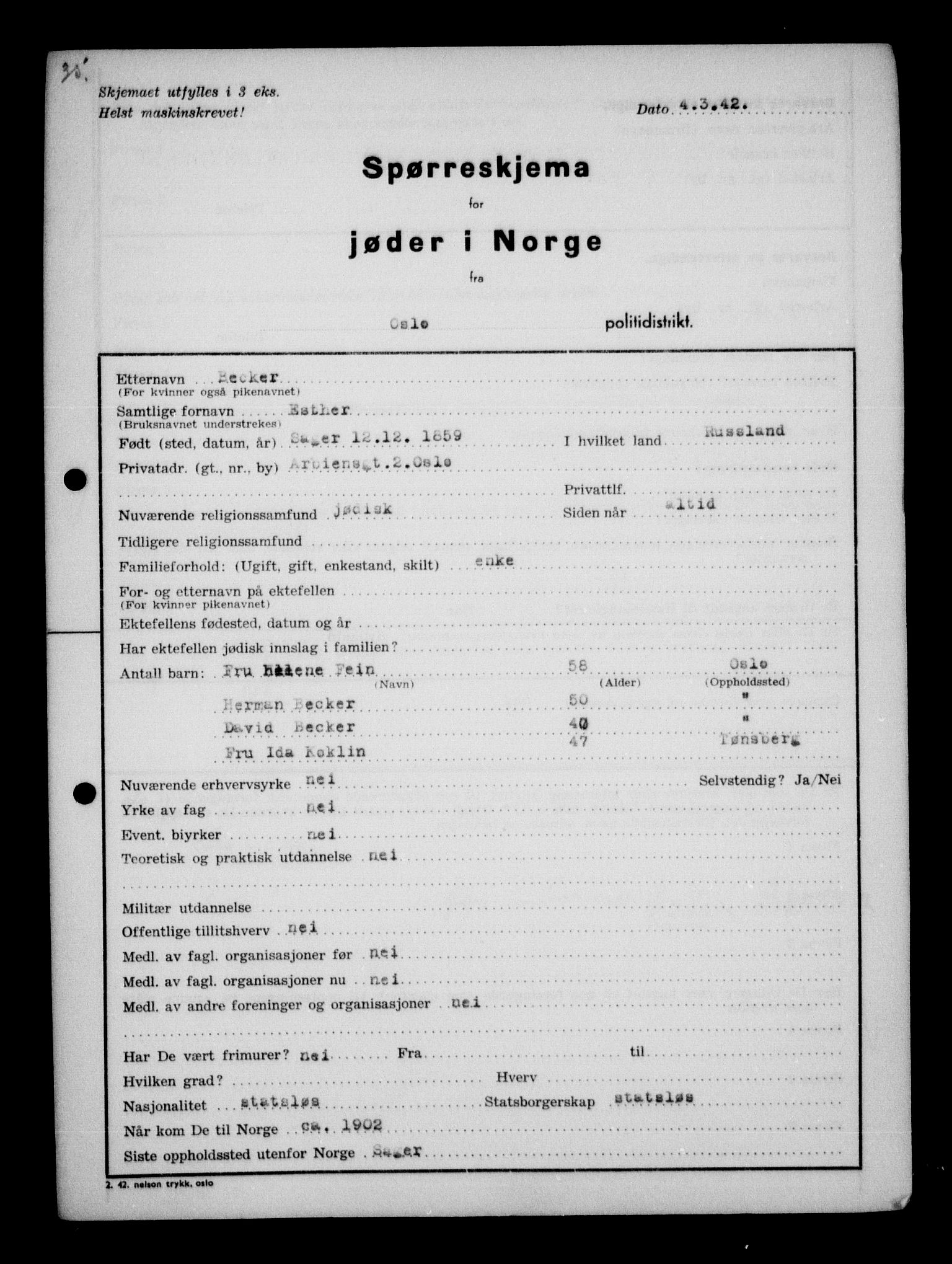 Statspolitiet - Hovedkontoret / Osloavdelingen, AV/RA-S-1329/G/Ga/L0009: Spørreskjema for jøder i Norge, Oslo Alexander-Gutman, 1942, s. 104