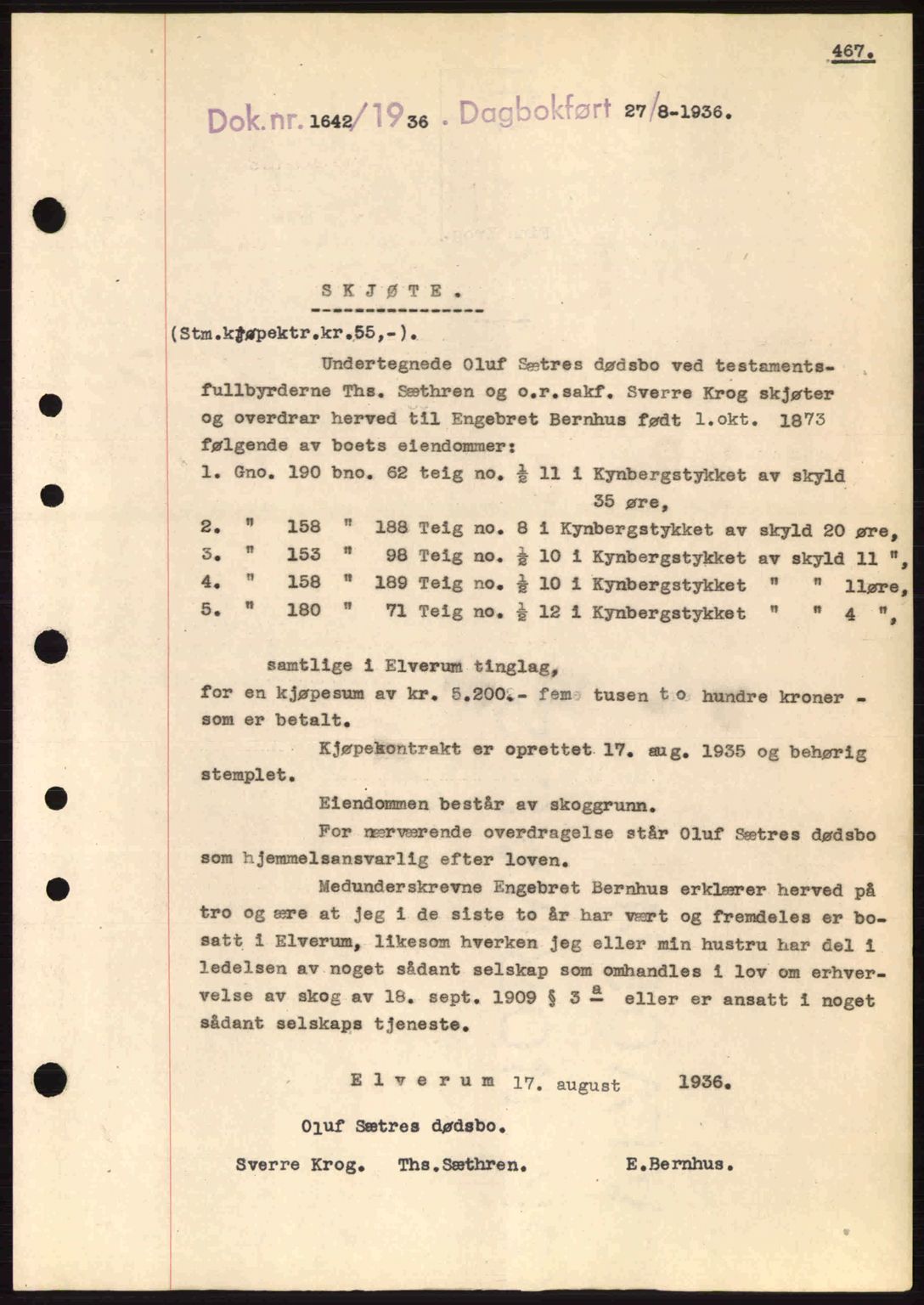 Sør-Østerdal sorenskriveri, SAH/TING-018/H/Hb/Hbb/L0054: Pantebok nr. A54, 1936-1936, Dagboknr: 1642/1936