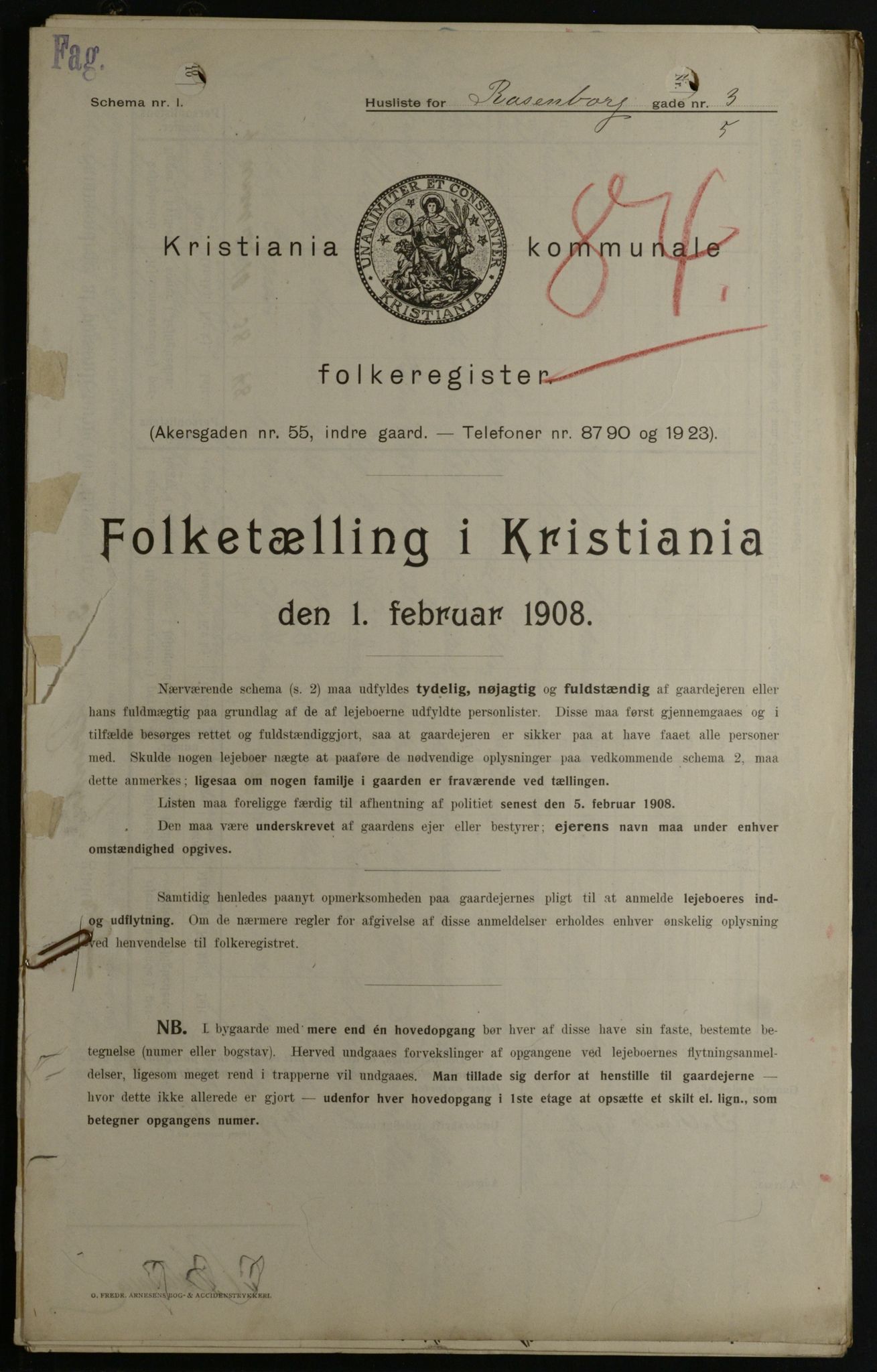 OBA, Kommunal folketelling 1.2.1908 for Kristiania kjøpstad, 1908, s. 74943