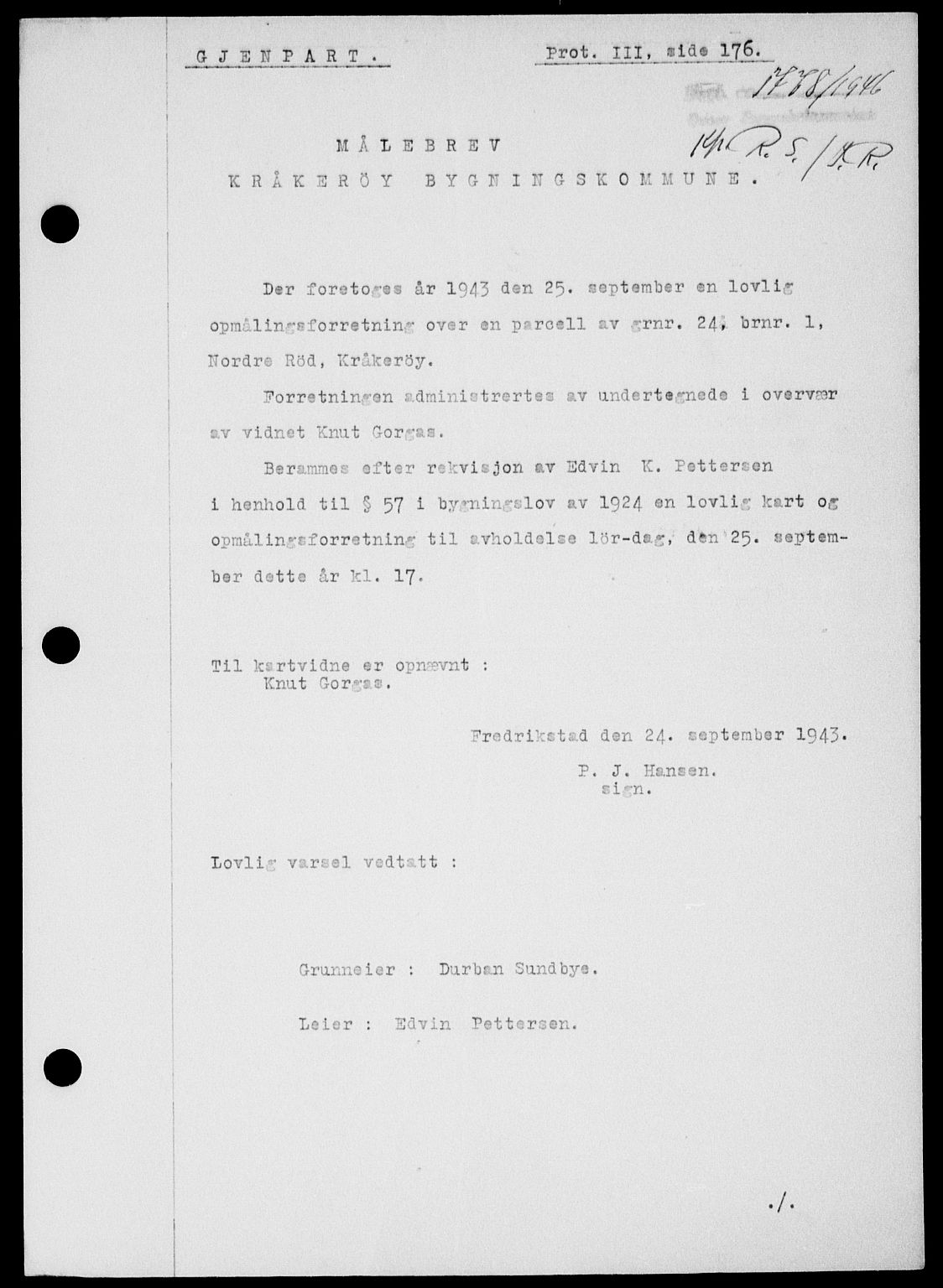 Onsøy sorenskriveri, SAO/A-10474/G/Ga/Gab/L0016: Pantebok nr. II A-16, 1946-1946, Dagboknr: 1778/1946