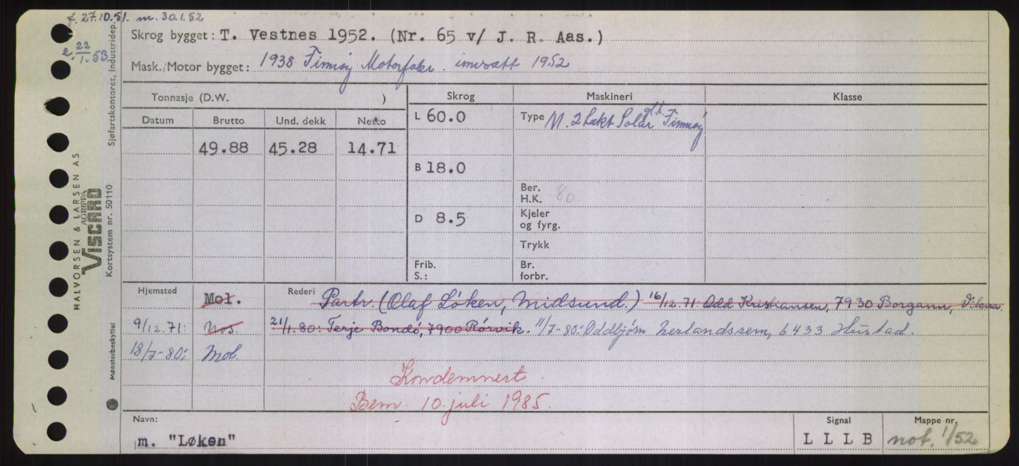 Sjøfartsdirektoratet med forløpere, Skipsmålingen, RA/S-1627/H/Hd/L0023: Fartøy, Lia-Løv, s. 531