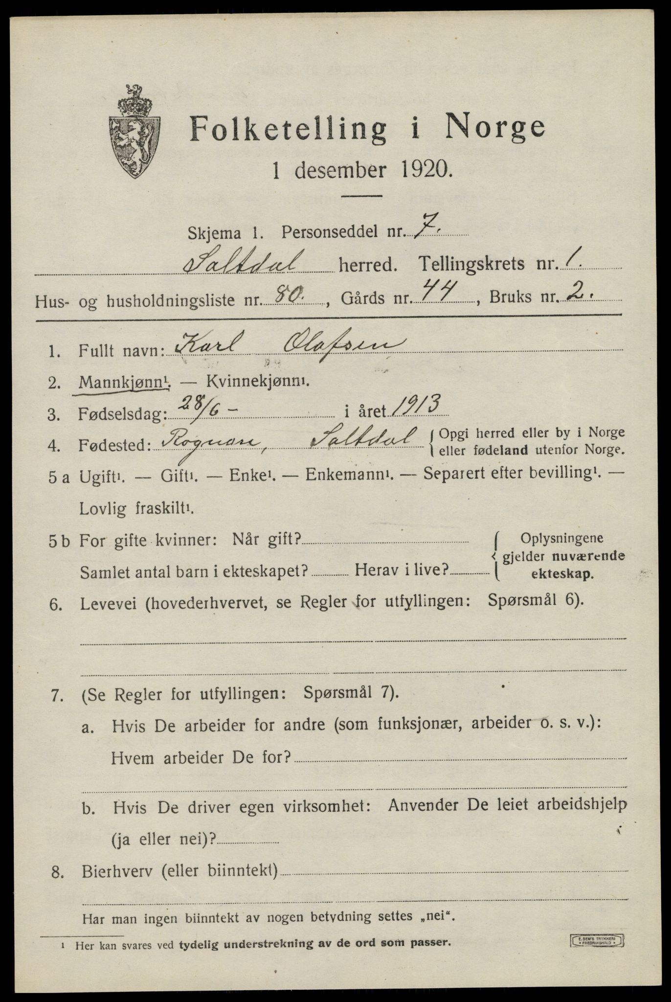 SAT, Folketelling 1920 for 1840 Saltdal herred, 1920, s. 2301