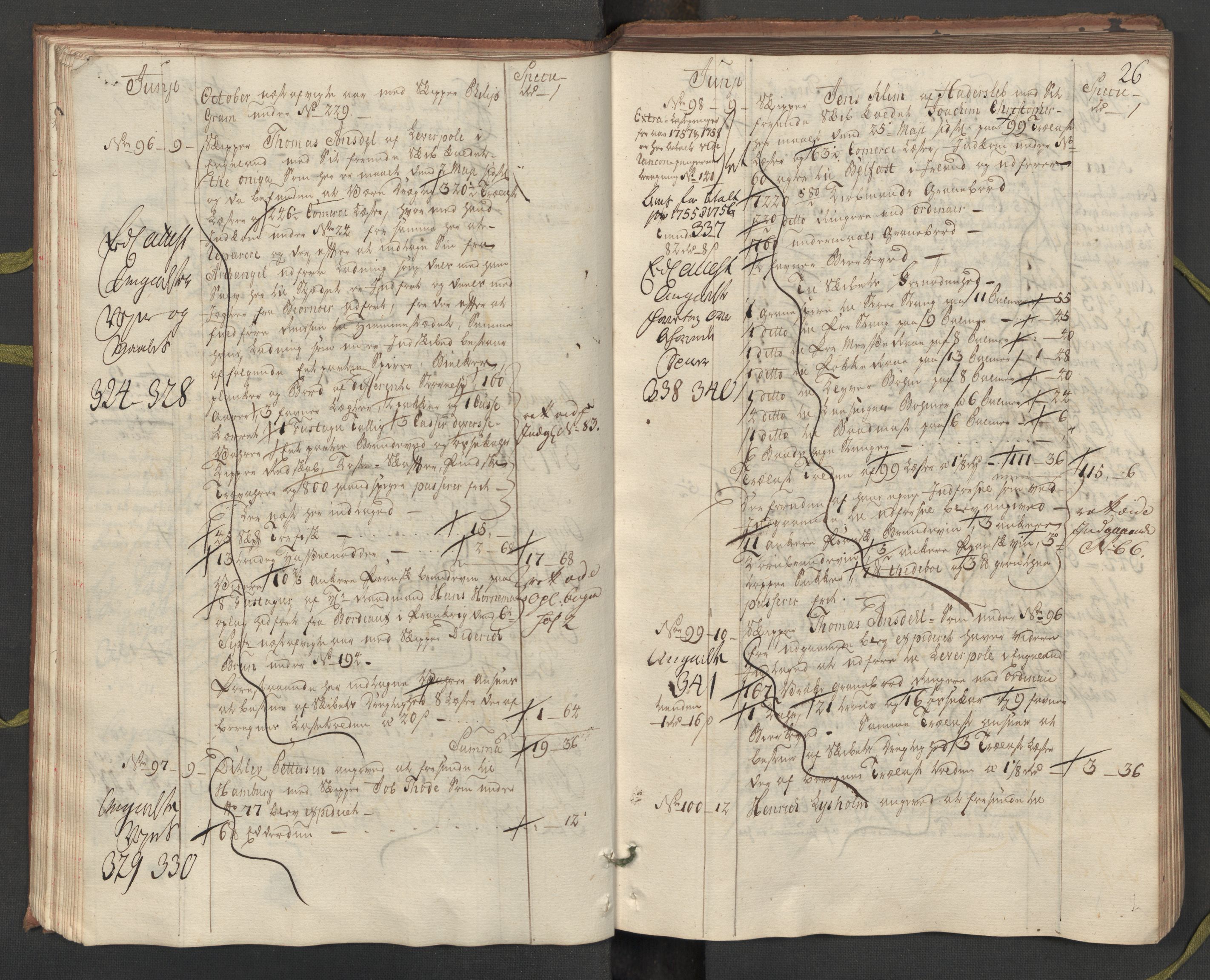 Generaltollkammeret, tollregnskaper, AV/RA-EA-5490/R33/L0057/0001: Tollregnskaper Trondheim A / Utgående hovedtollbok, 1758, s. 25b-26a