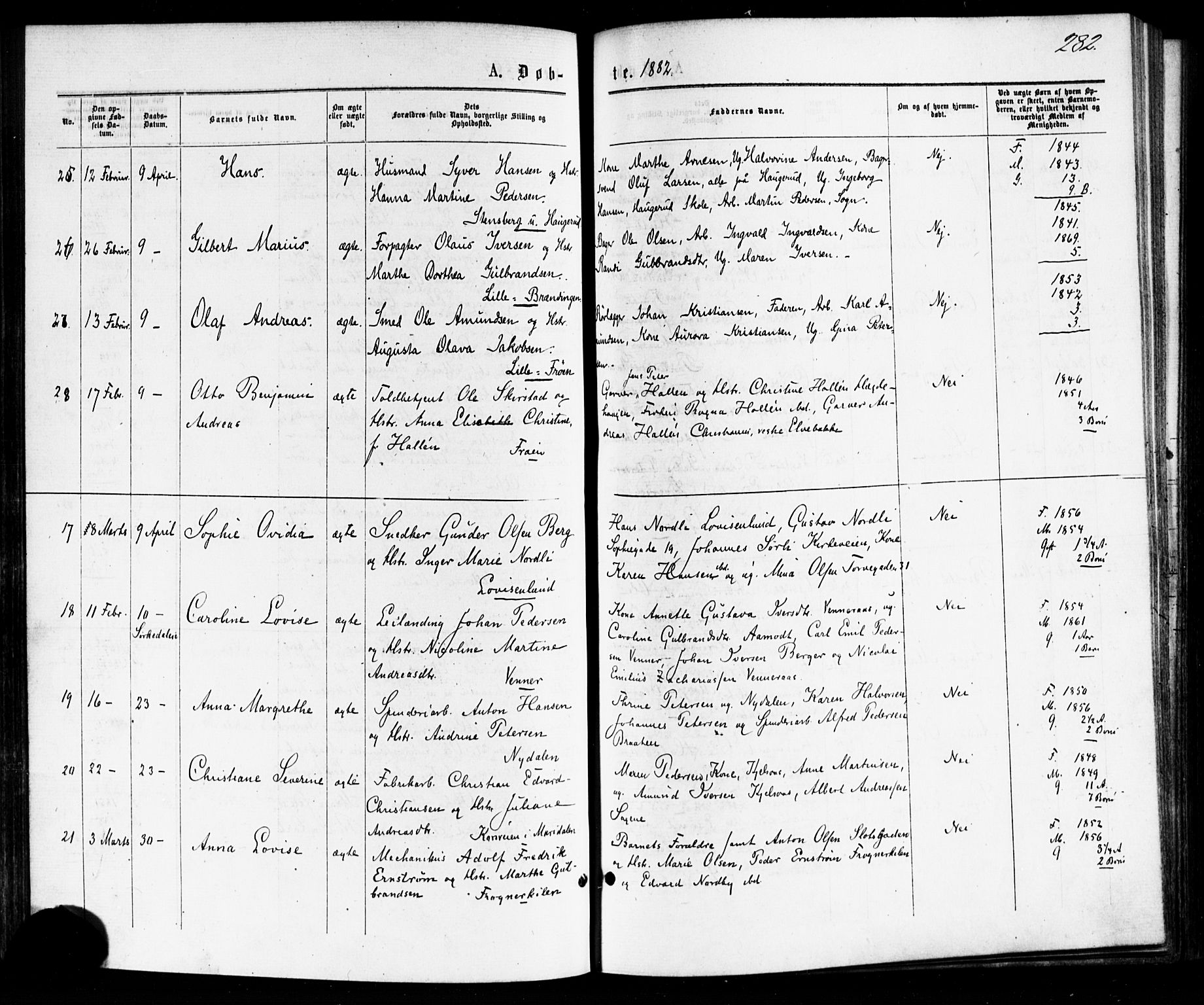 Vestre Aker prestekontor Kirkebøker, AV/SAO-A-10025/F/Fa/L0007: Ministerialbok nr. 7, 1875-1886, s. 282