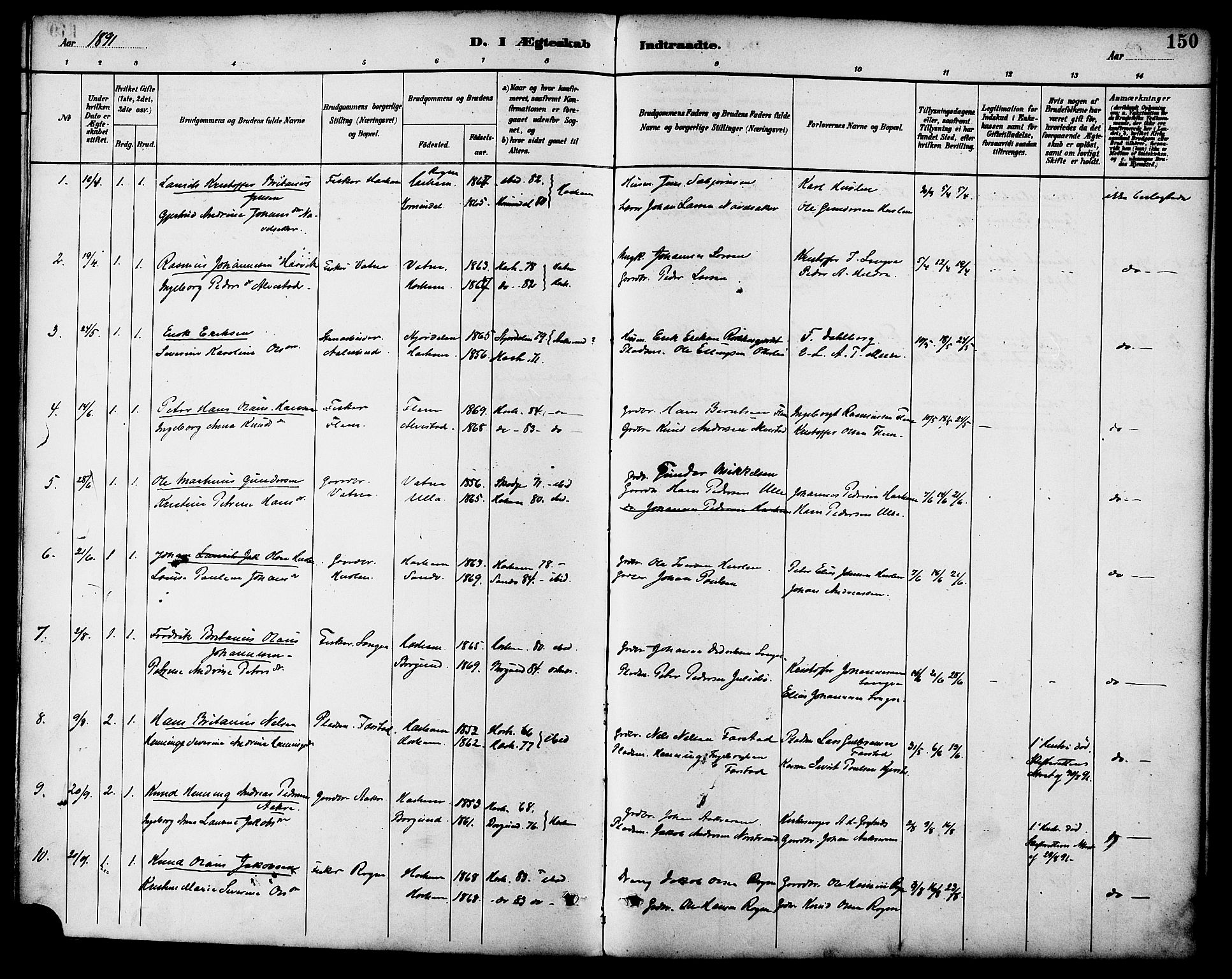 Ministerialprotokoller, klokkerbøker og fødselsregistre - Møre og Romsdal, AV/SAT-A-1454/536/L0501: Ministerialbok nr. 536A10, 1884-1896, s. 150