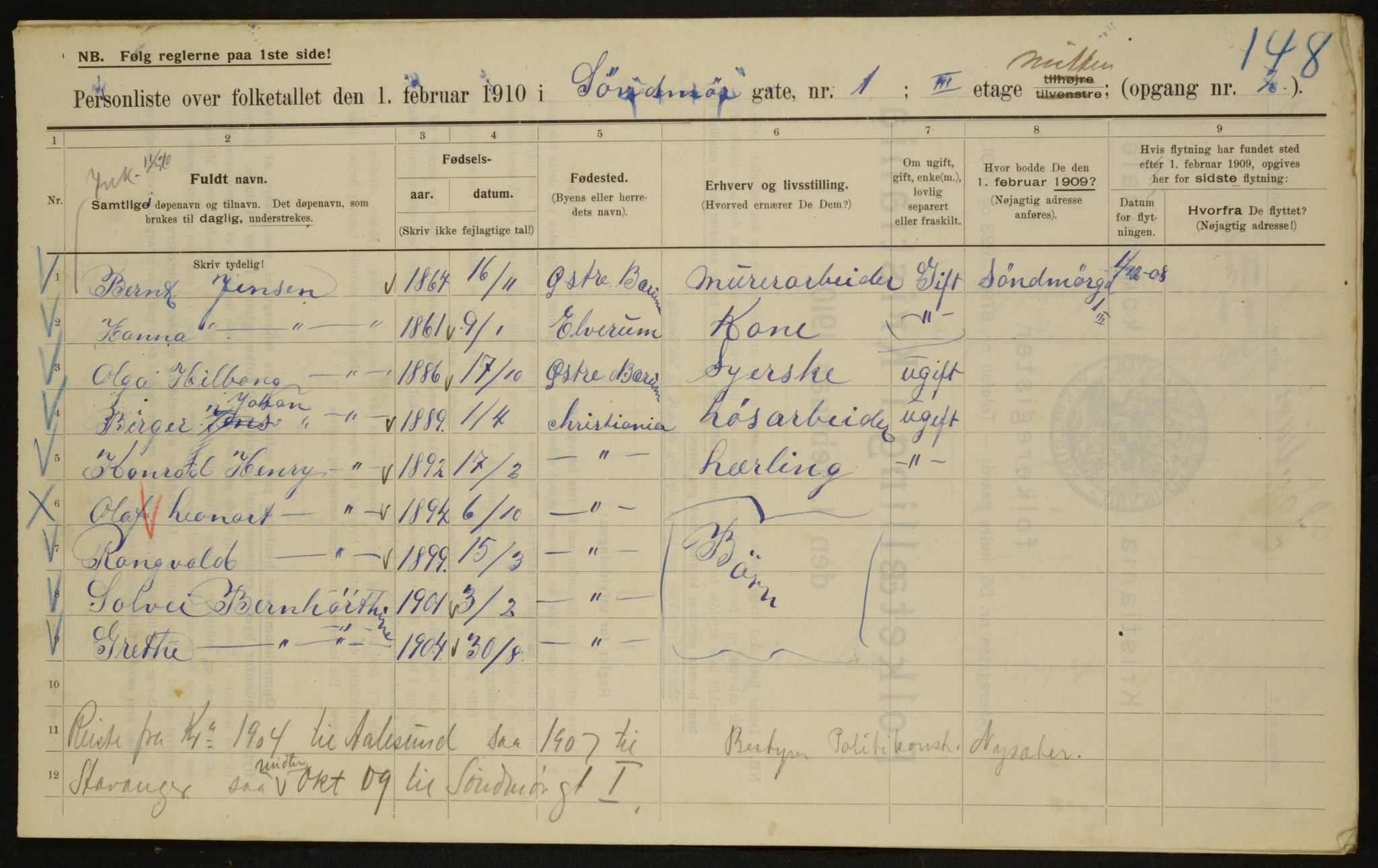 OBA, Kommunal folketelling 1.2.1910 for Kristiania, 1910, s. 99310