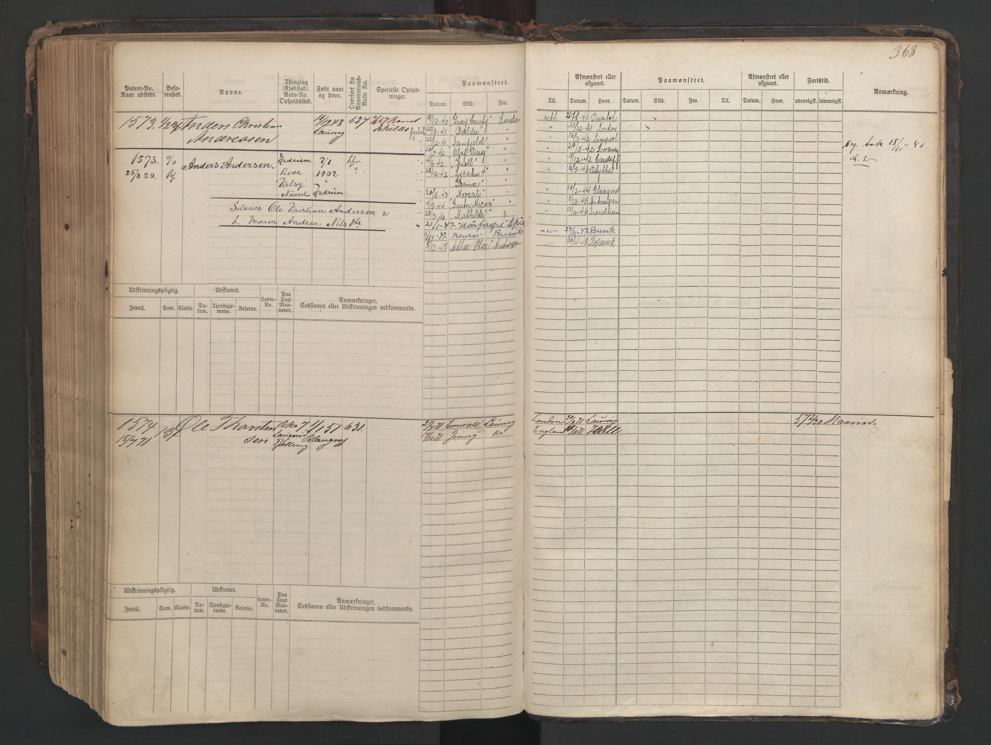 Larvik innrulleringskontor, AV/SAKO-A-787/F/Fc/L0003: Hovedrulle, 1868, s. 368