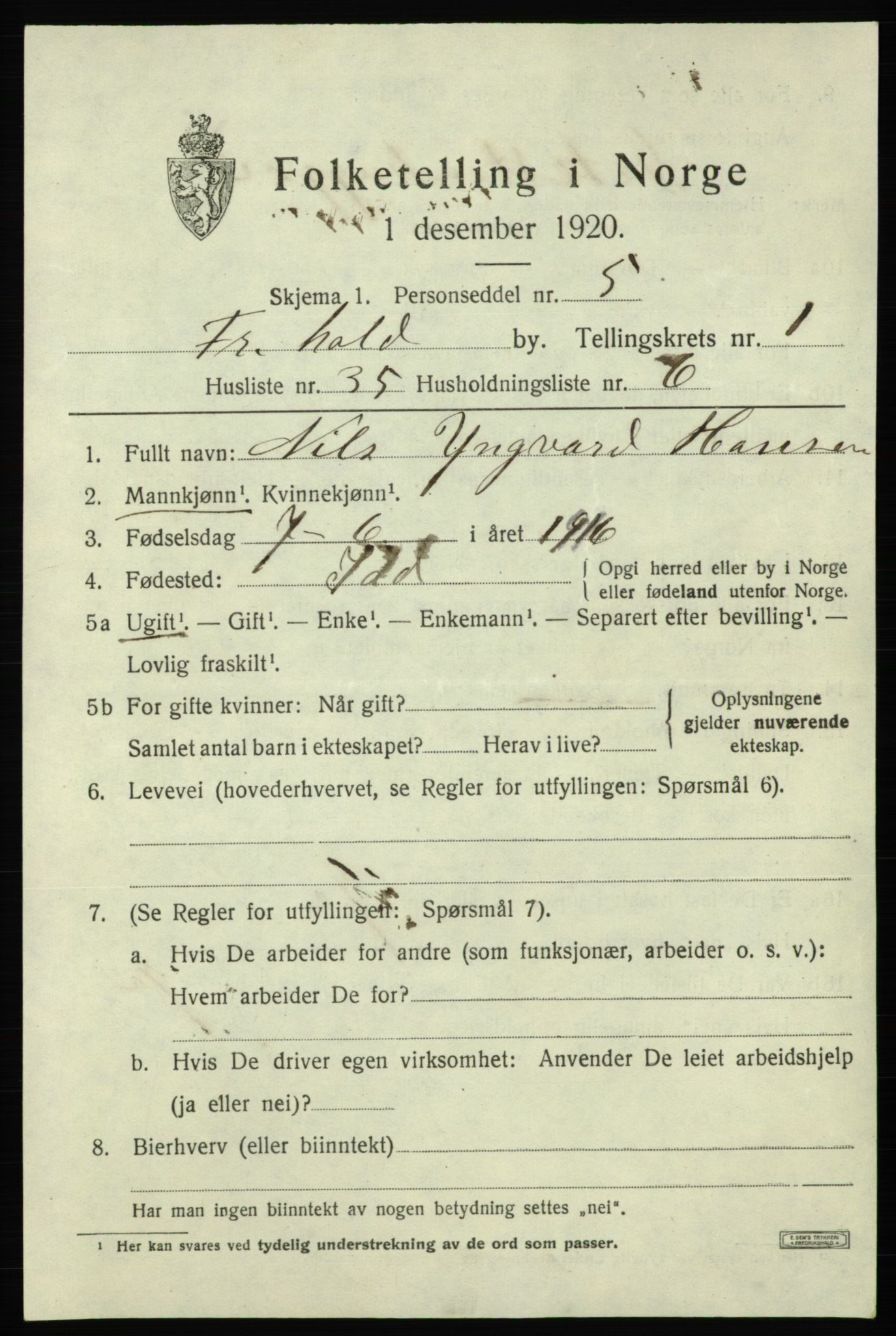 SAO, Folketelling 1920 for 0101 Fredrikshald kjøpstad, 1920, s. 8751