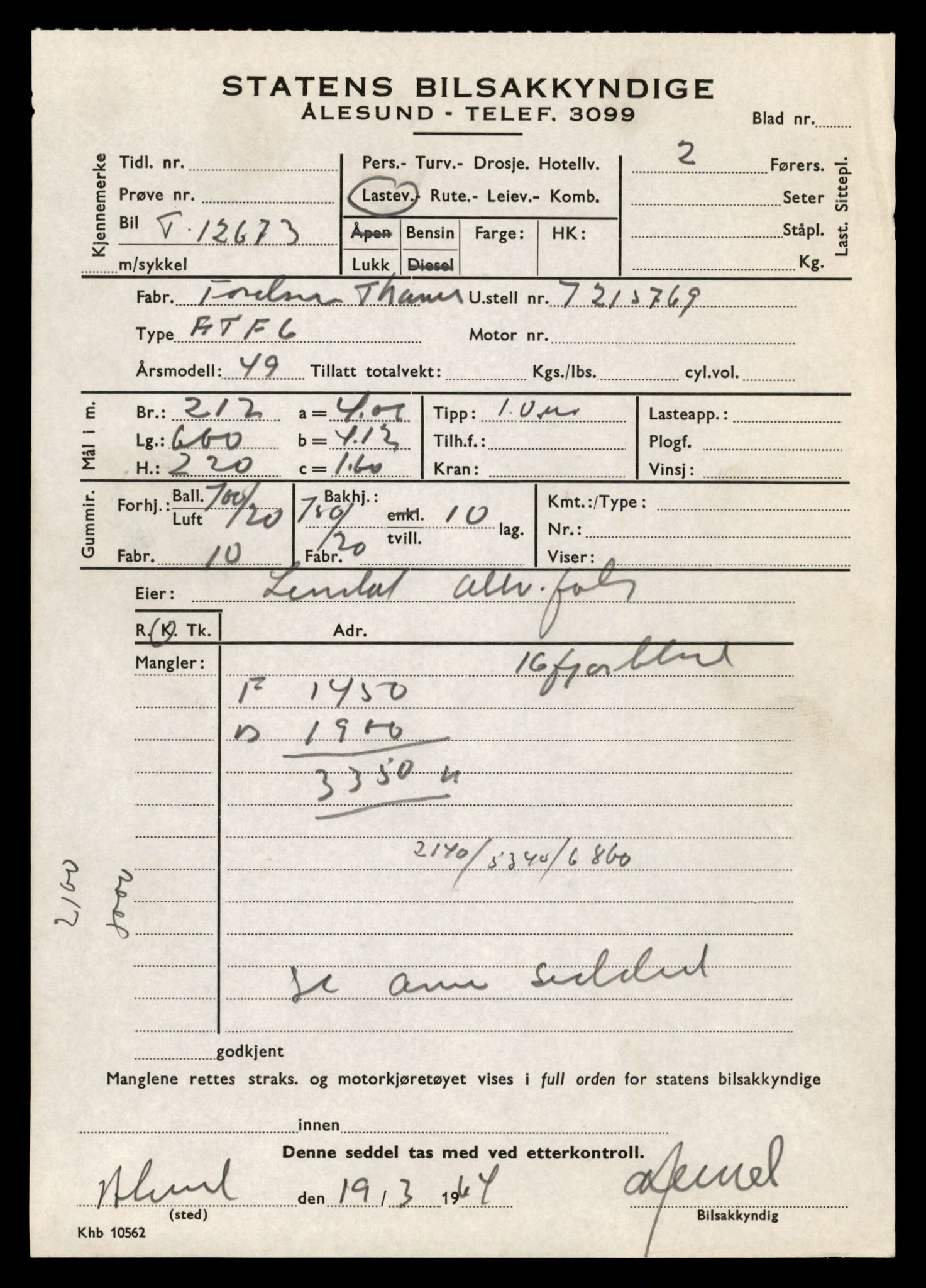 Møre og Romsdal vegkontor - Ålesund trafikkstasjon, AV/SAT-A-4099/F/Fe/L0035: Registreringskort for kjøretøy T 12653 - T 12829, 1927-1998, s. 396