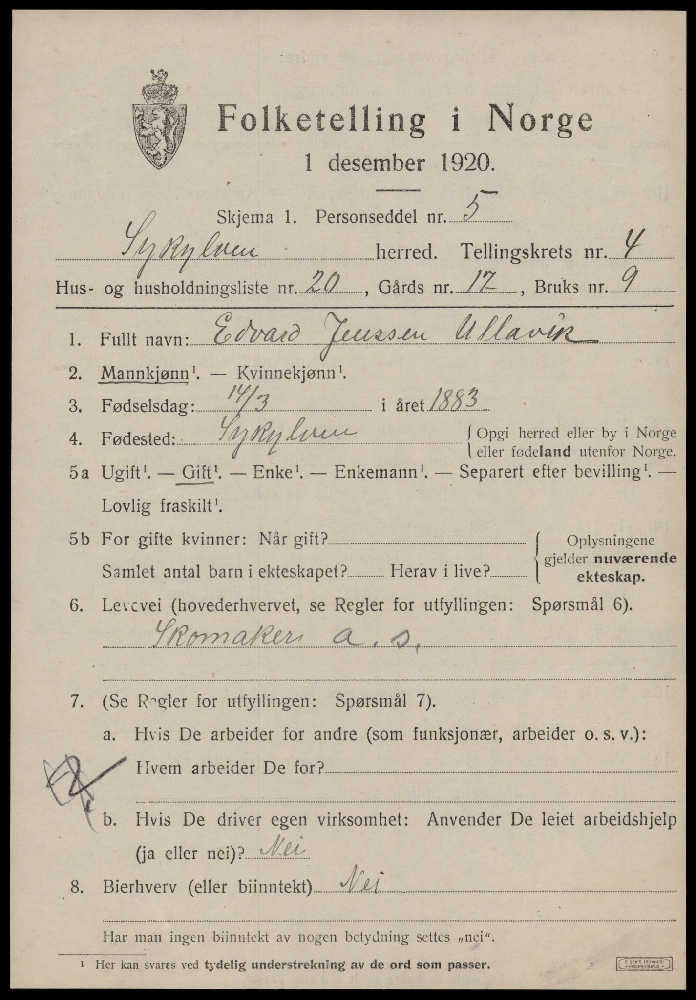 SAT, Folketelling 1920 for 1528 Sykkylven herred, 1920, s. 3045