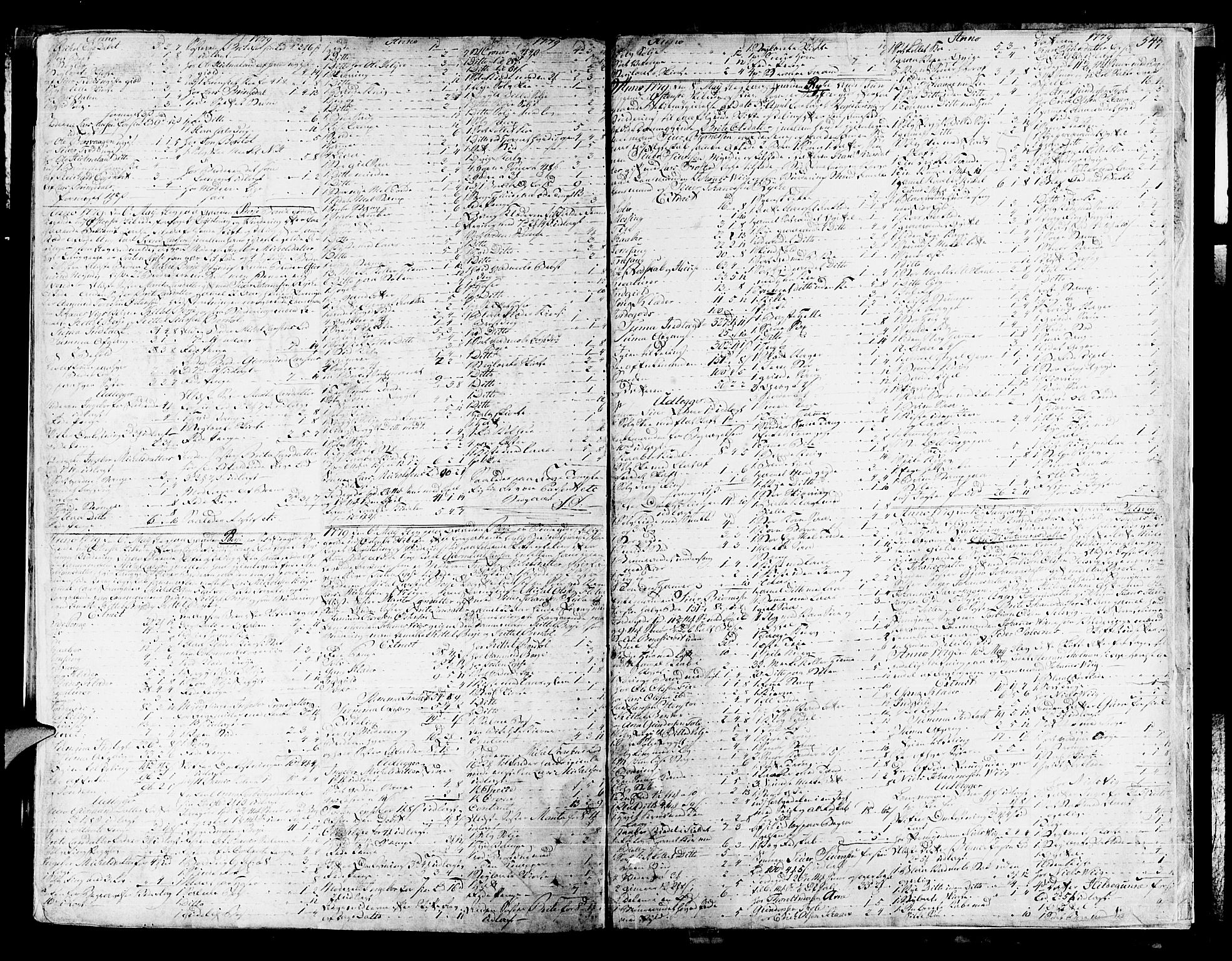 Hardanger og Voss sorenskriveri, SAB/A-2501/4/4A/4Ac/L0007b: Skifterettsprotokoll for sorenskriveriet, 1769-1779, s. 543b-544a