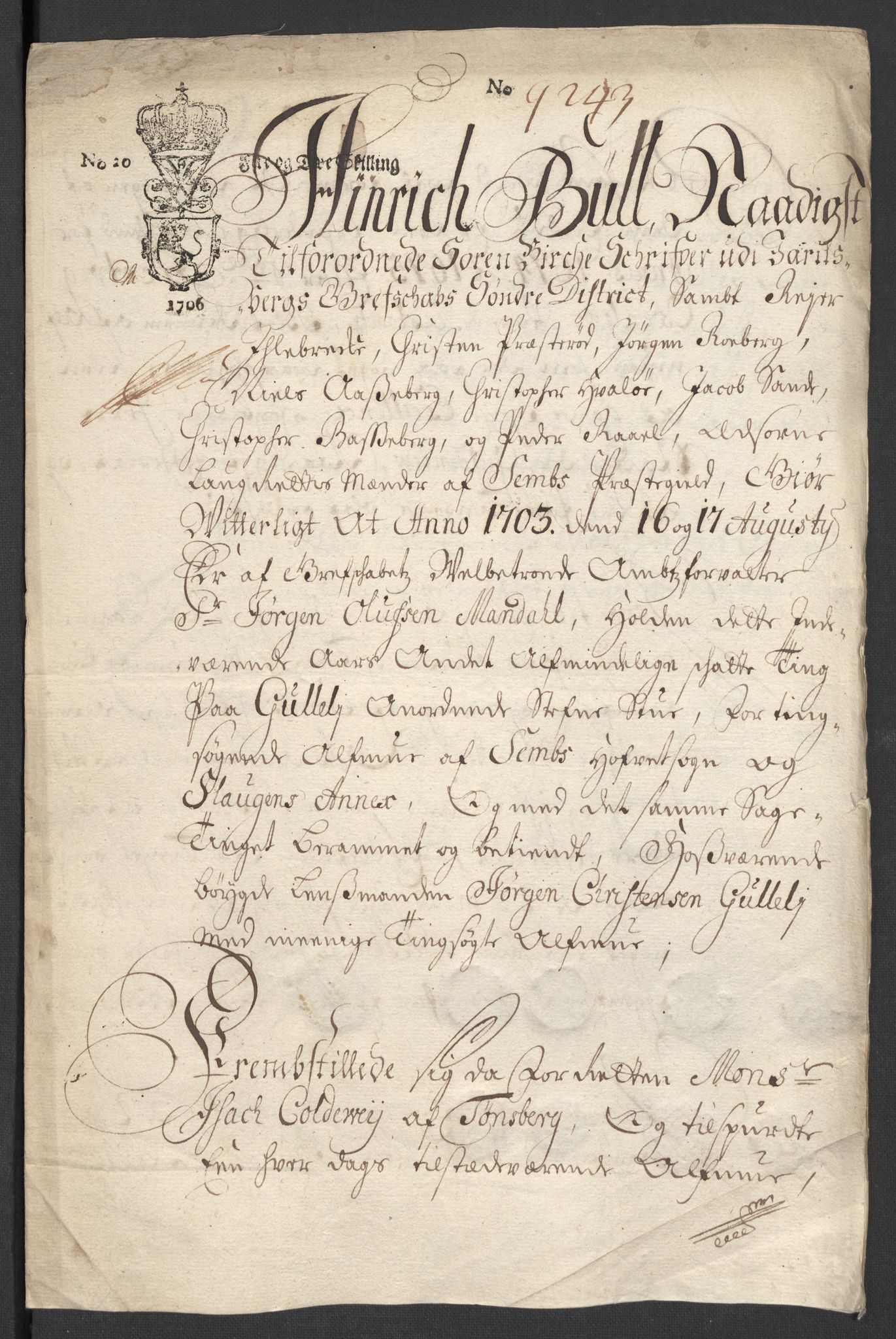 Rentekammeret inntil 1814, Reviderte regnskaper, Fogderegnskap, RA/EA-4092/R32/L1872: Fogderegnskap Jarlsberg grevskap, 1706-1707, s. 218