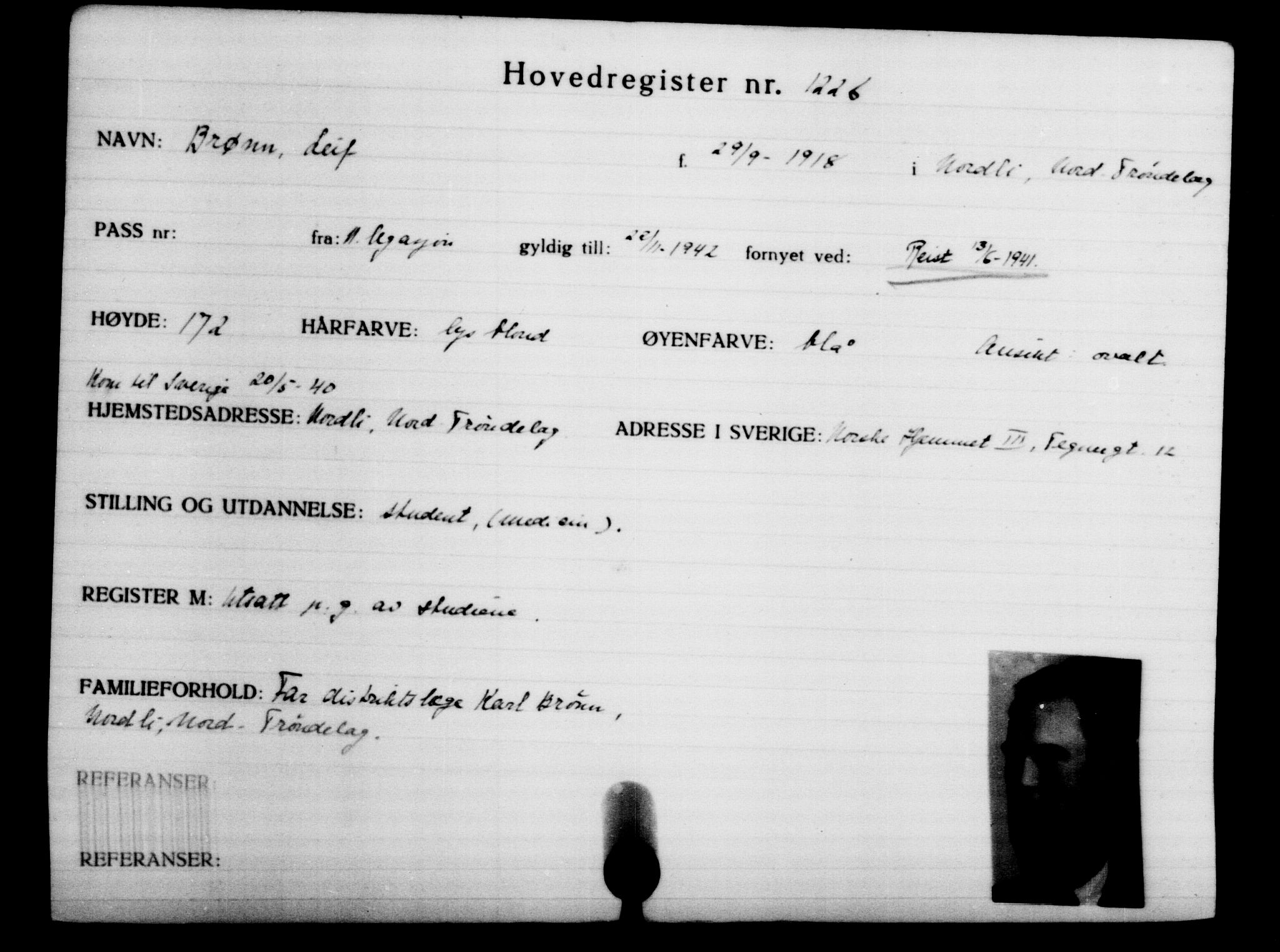 Utenriksstasjonene, Legasjonen i Stockholm, Flyktningkontoret, AV/RA-S-6753/V/Va/L0002: Kjesäterkartoteket, flyktninger med registreringsnr. 1001-2000, 1940-1945, s. 342