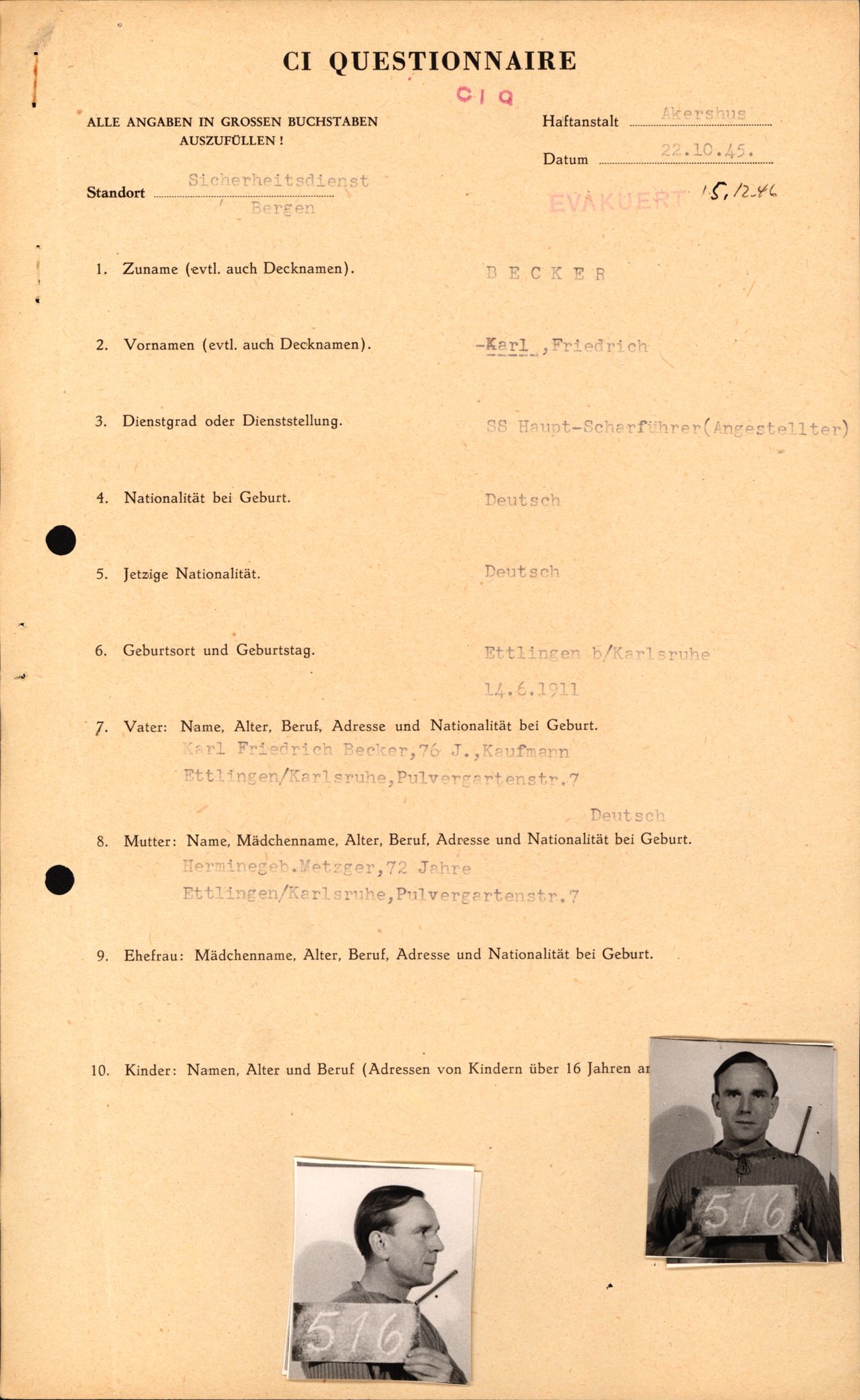 Forsvaret, Forsvarets overkommando II, AV/RA-RAFA-3915/D/Db/L0002: CI Questionaires. Tyske okkupasjonsstyrker i Norge. Tyskere., 1945-1946, s. 336