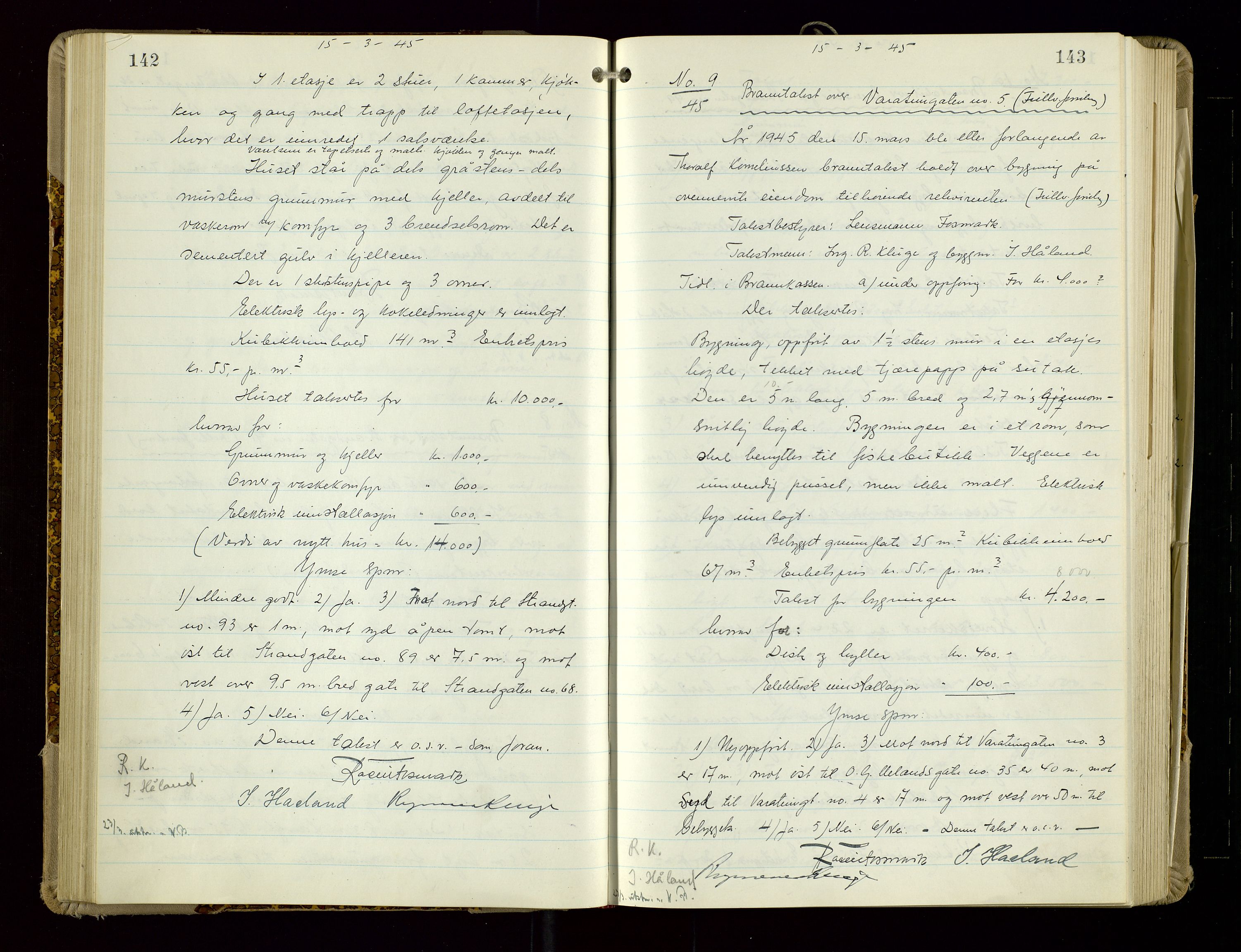 Sandnes lensmannskontor, AV/SAST-A-100167/Goa/L0006: "Brandtakstprotokol", 1943-1954, s. 142-143