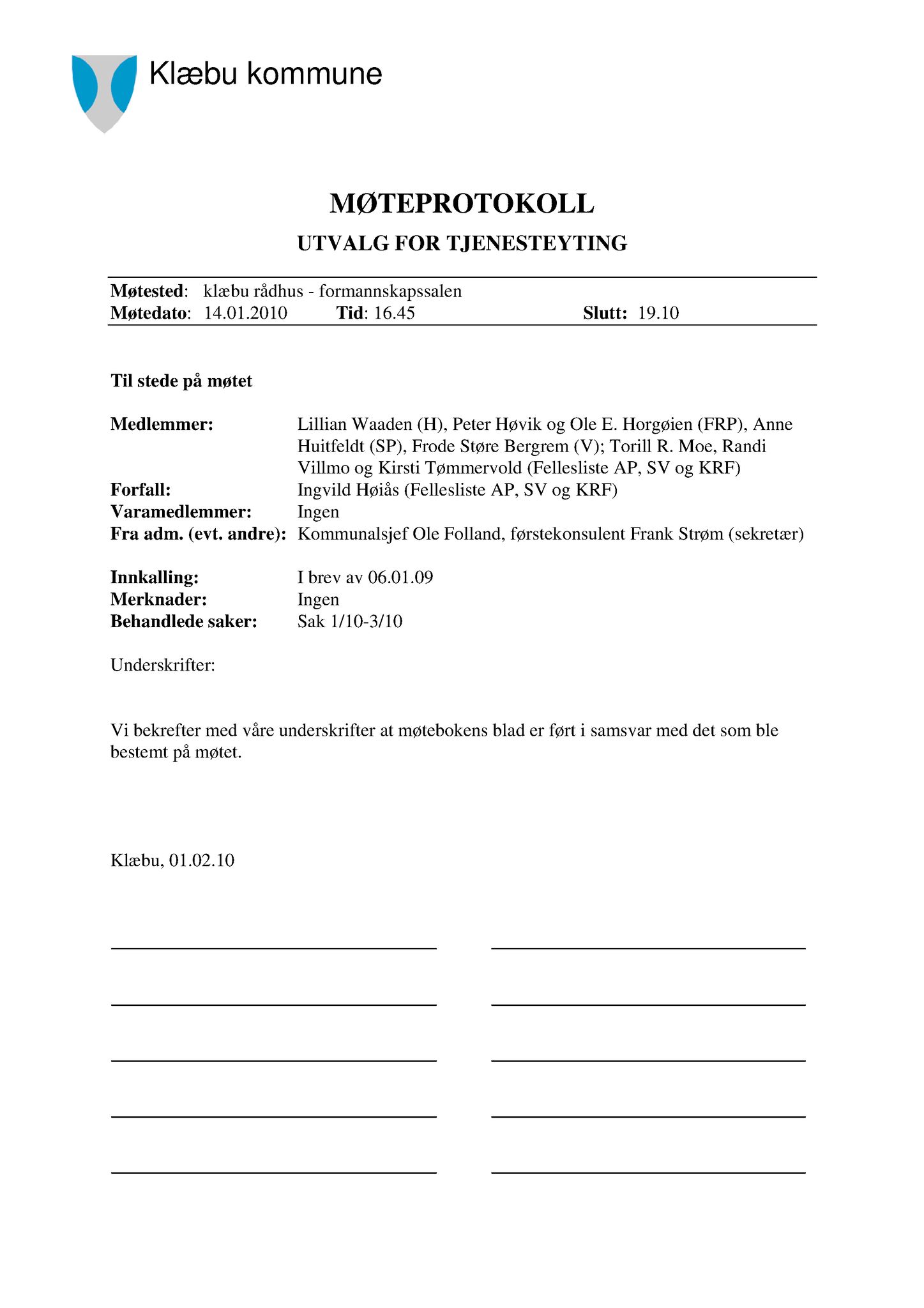 Klæbu Kommune, TRKO/KK/14-UTY/L003: Utvalg for tjenesteyting - Møtedokumenter, 2010, s. 5