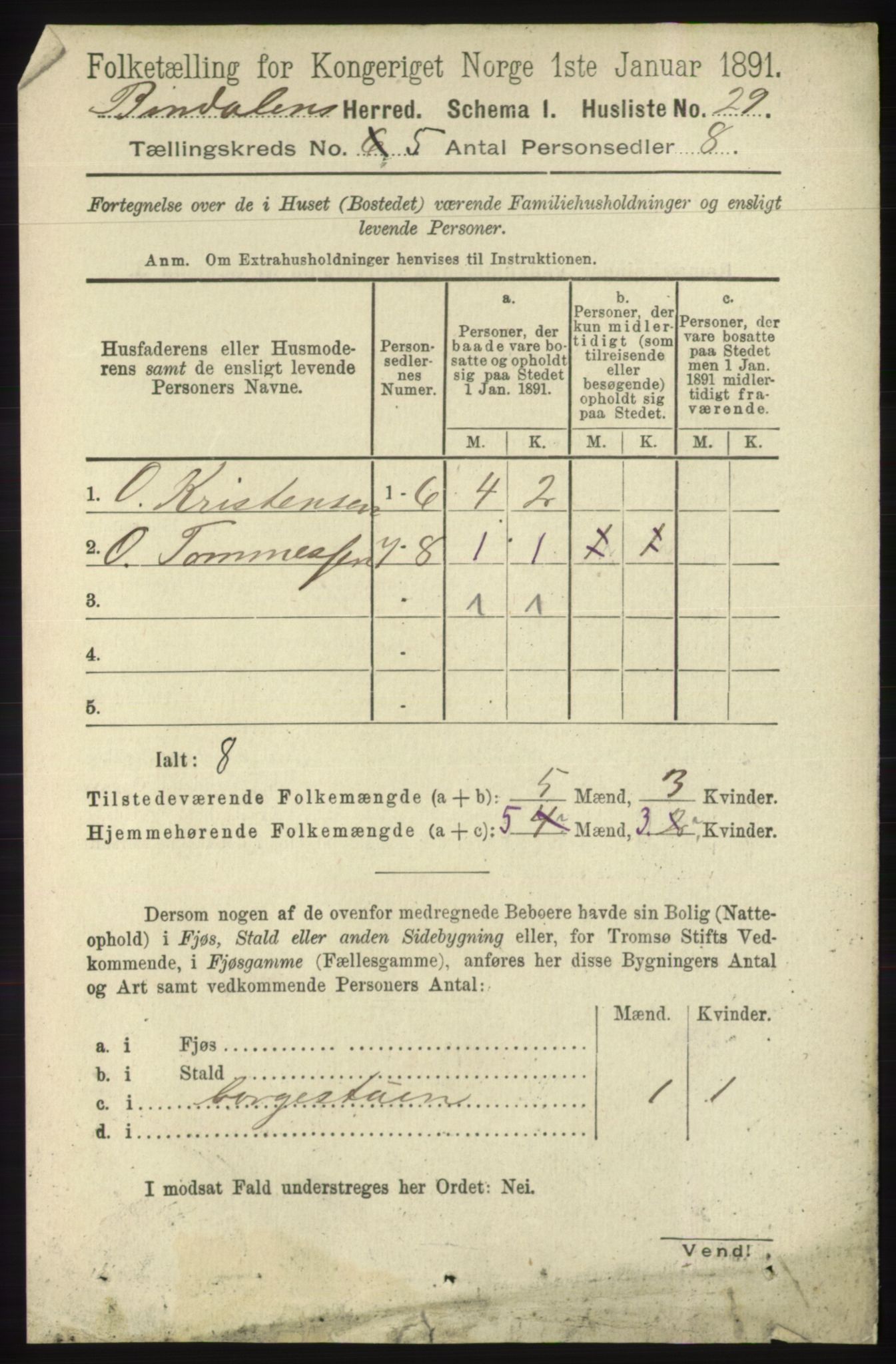 RA, Folketelling 1891 for 1811 Bindal herred, 1891, s. 1298