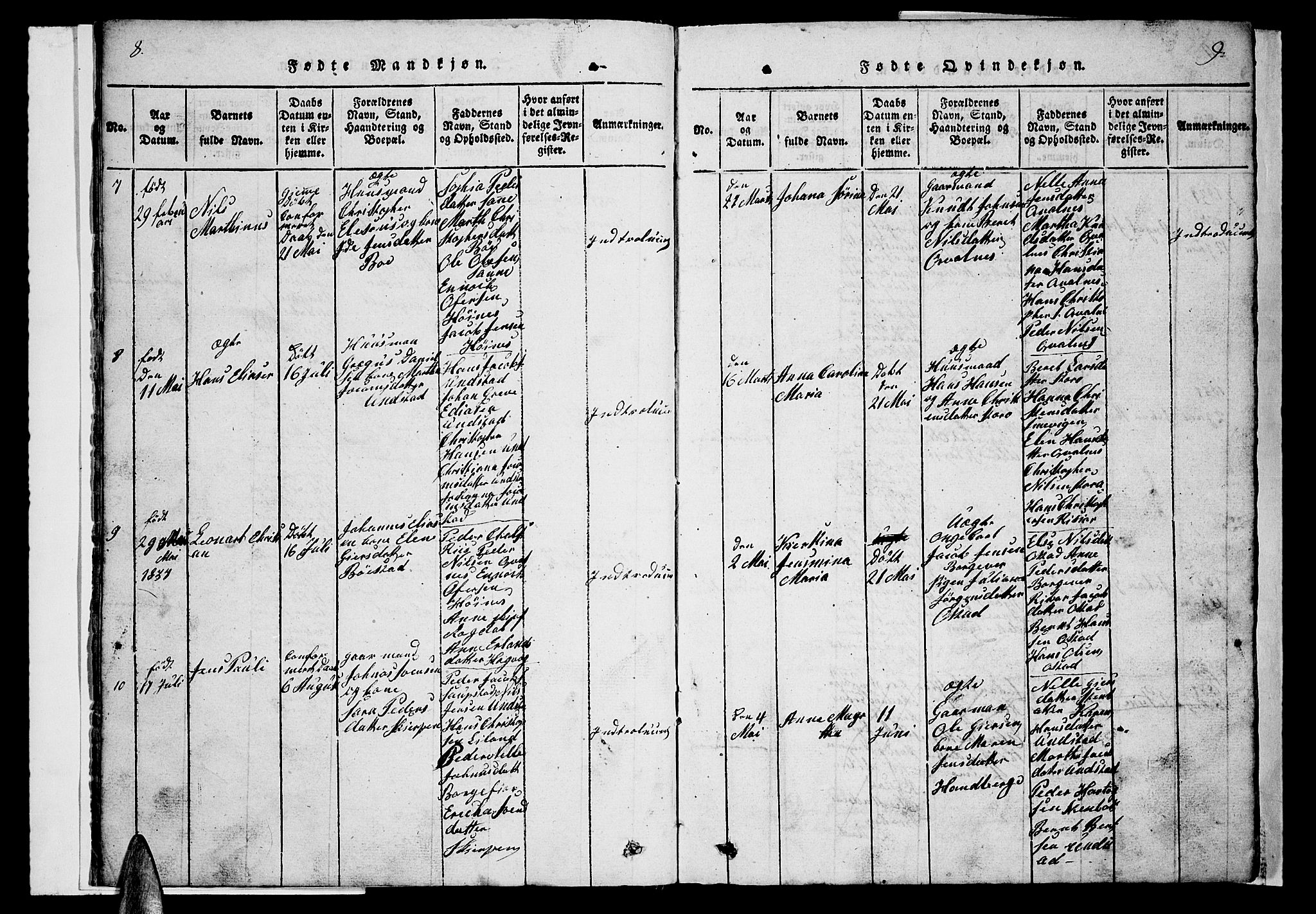 Ministerialprotokoller, klokkerbøker og fødselsregistre - Nordland, AV/SAT-A-1459/880/L1139: Klokkerbok nr. 880C01, 1836-1857, s. 8-9