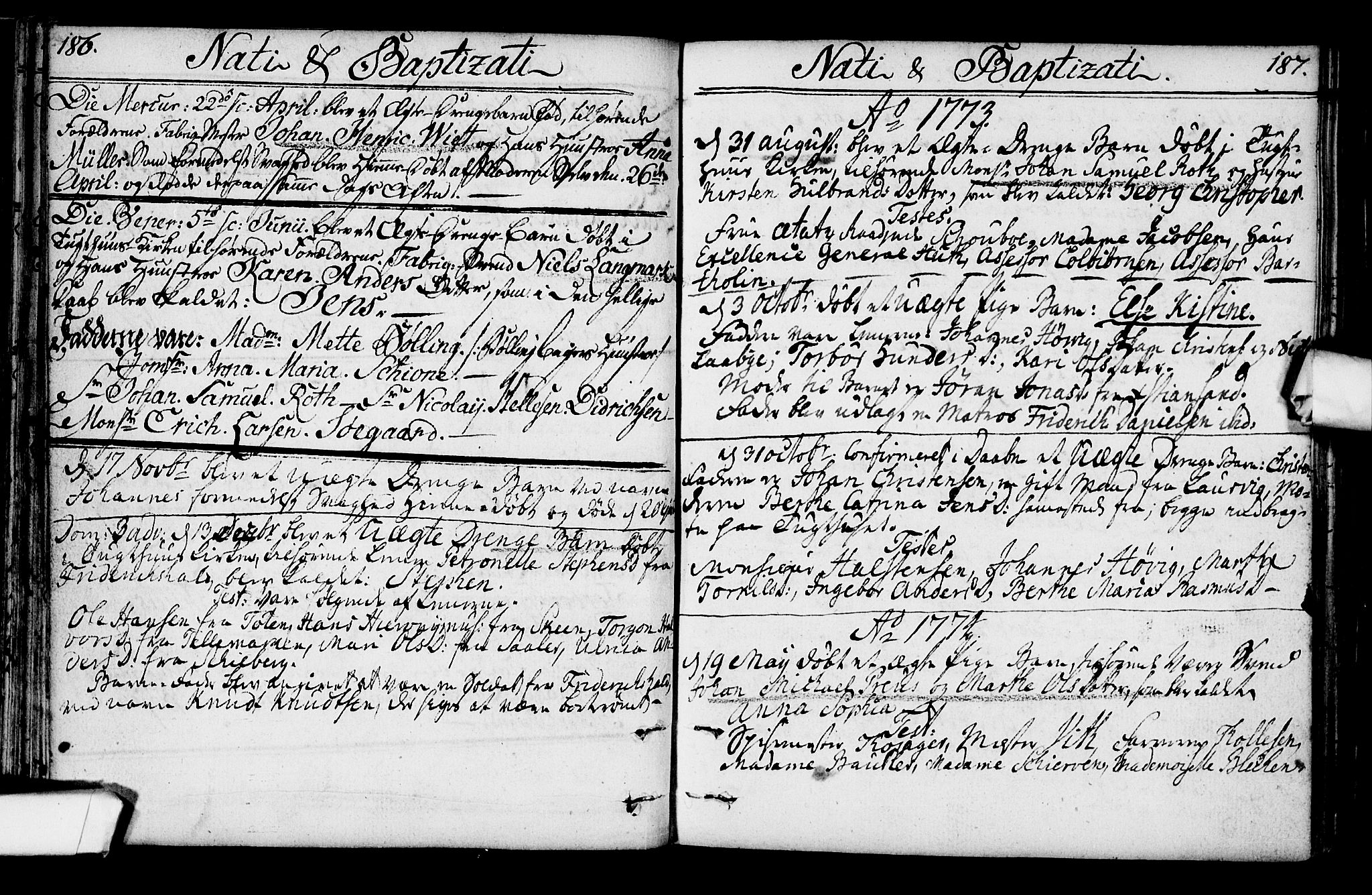 Kristiania tukthusprest Kirkebøker, AV/SAO-A-10881/F/Fa/L0001: Ministerialbok nr. 1, 1758-1828, s. 186-187