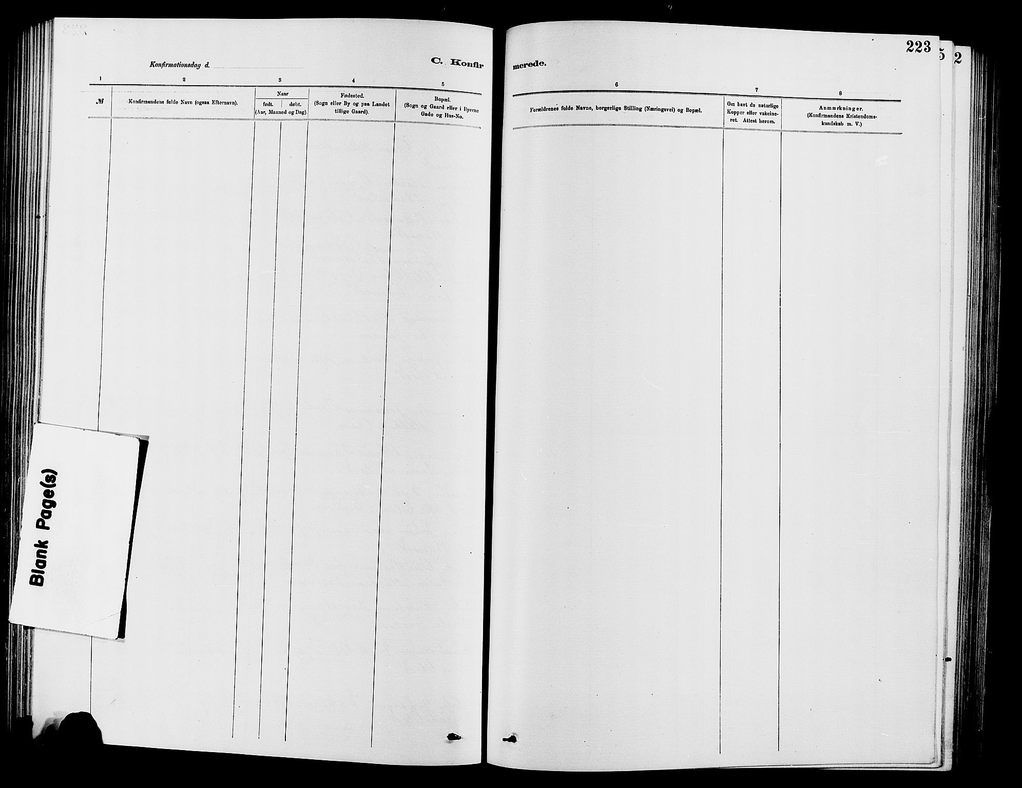 Vardal prestekontor, SAH/PREST-100/H/Ha/Hab/L0007: Klokkerbok nr. 7 /2, 1881-1895, s. 223