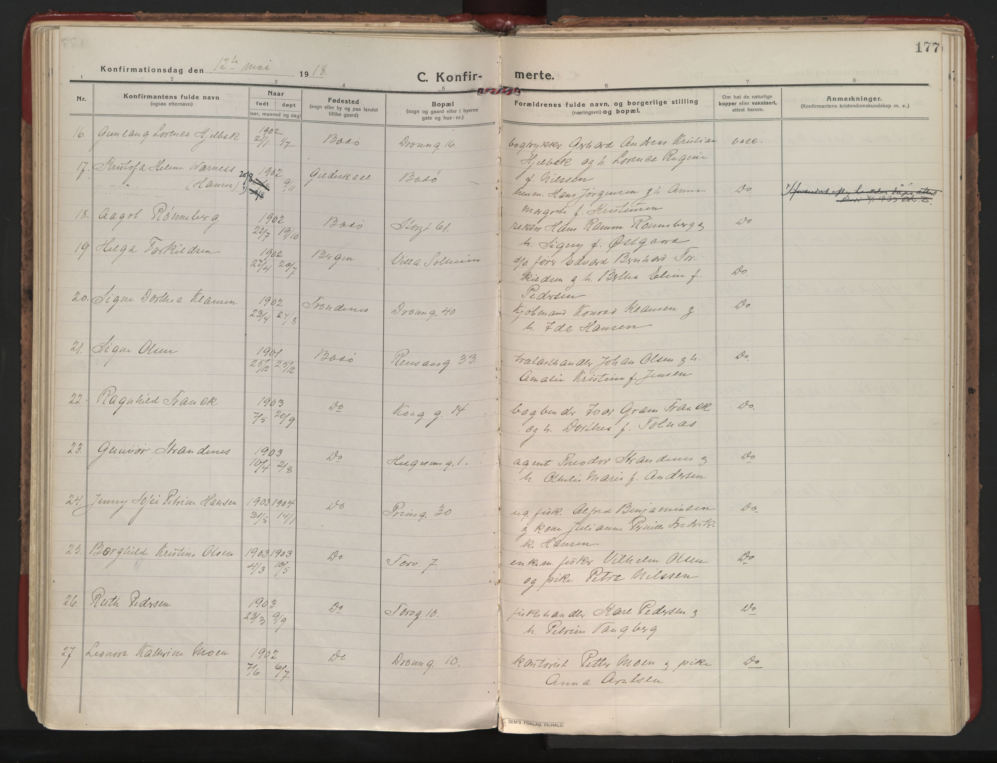 Ministerialprotokoller, klokkerbøker og fødselsregistre - Nordland, AV/SAT-A-1459/801/L0017: Ministerialbok nr. 801A17, 1917-1930, s. 177