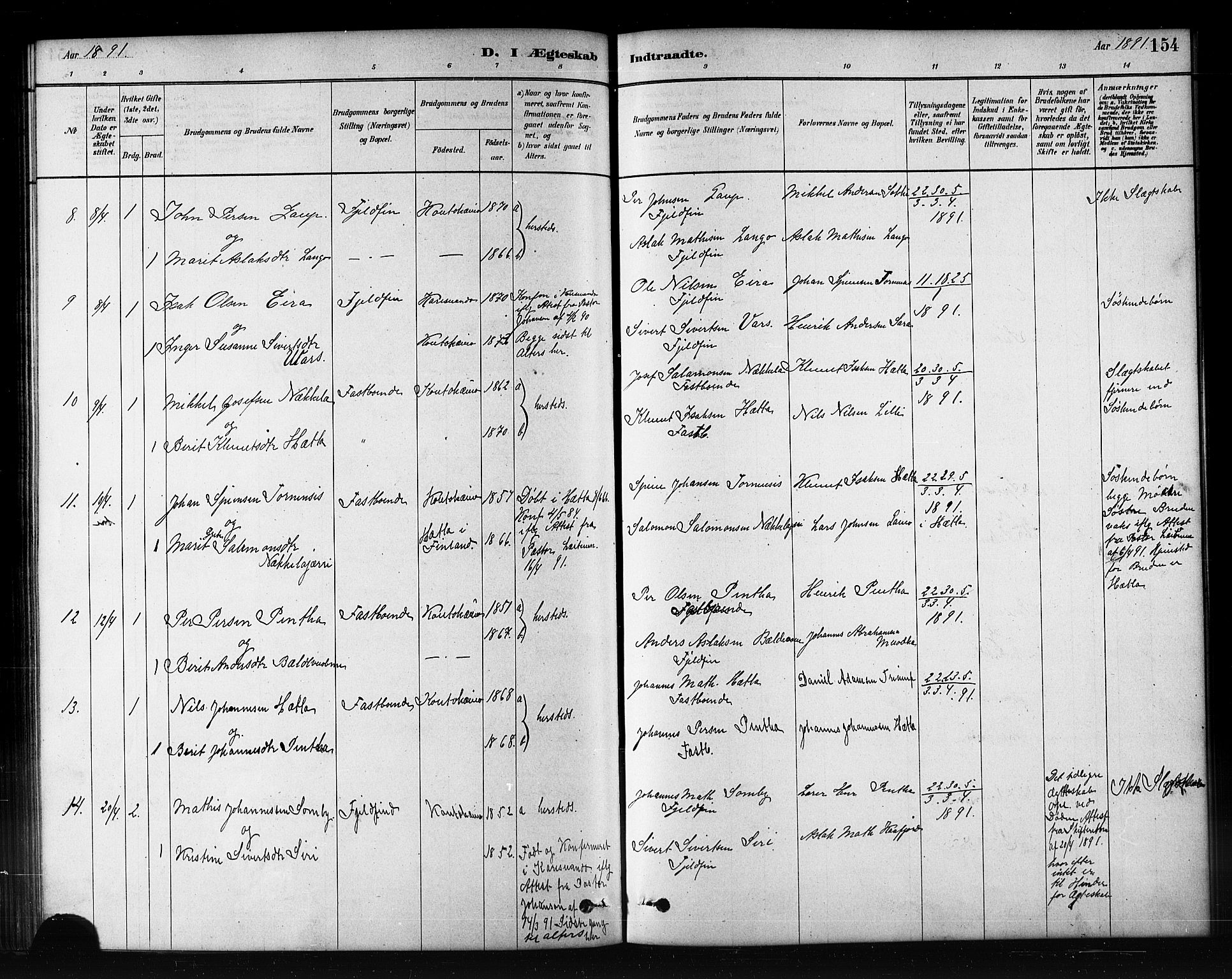 Kautokeino sokneprestembete, AV/SATØ-S-1340/H/Hb/L0002.klokk: Klokkerbok nr. 2, 1877-1896, s. 154