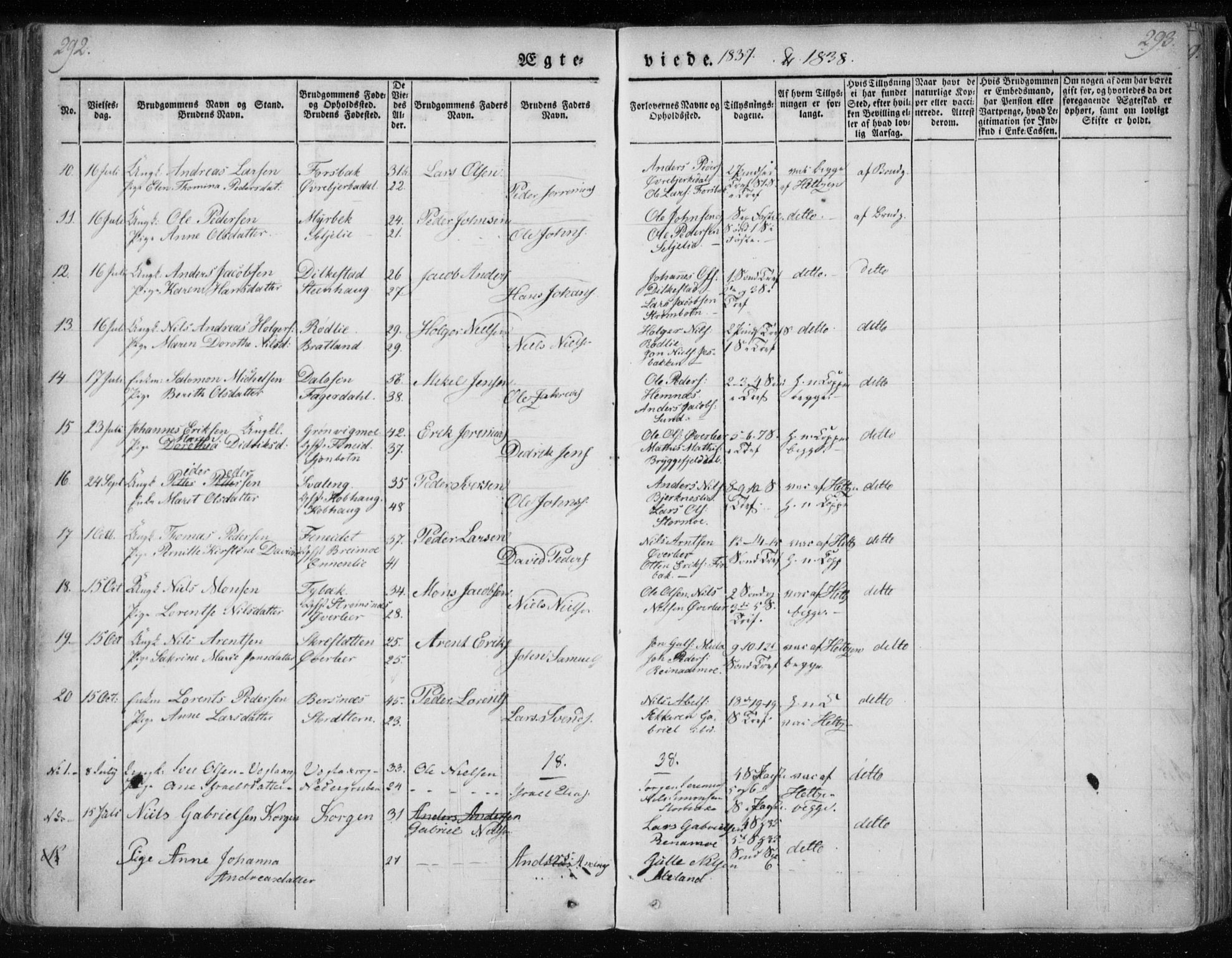 Ministerialprotokoller, klokkerbøker og fødselsregistre - Nordland, AV/SAT-A-1459/825/L0354: Ministerialbok nr. 825A08, 1826-1841, s. 292-293