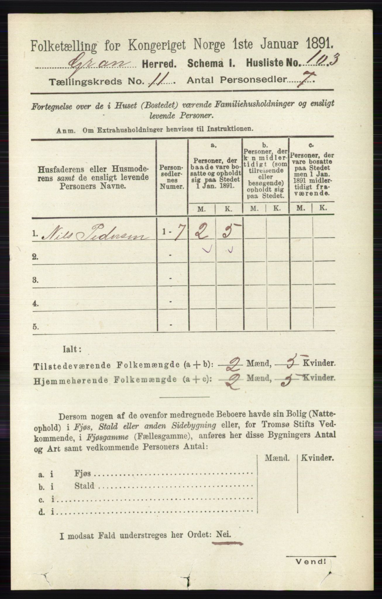 RA, Folketelling 1891 for 0534 Gran herred, 1891, s. 5461