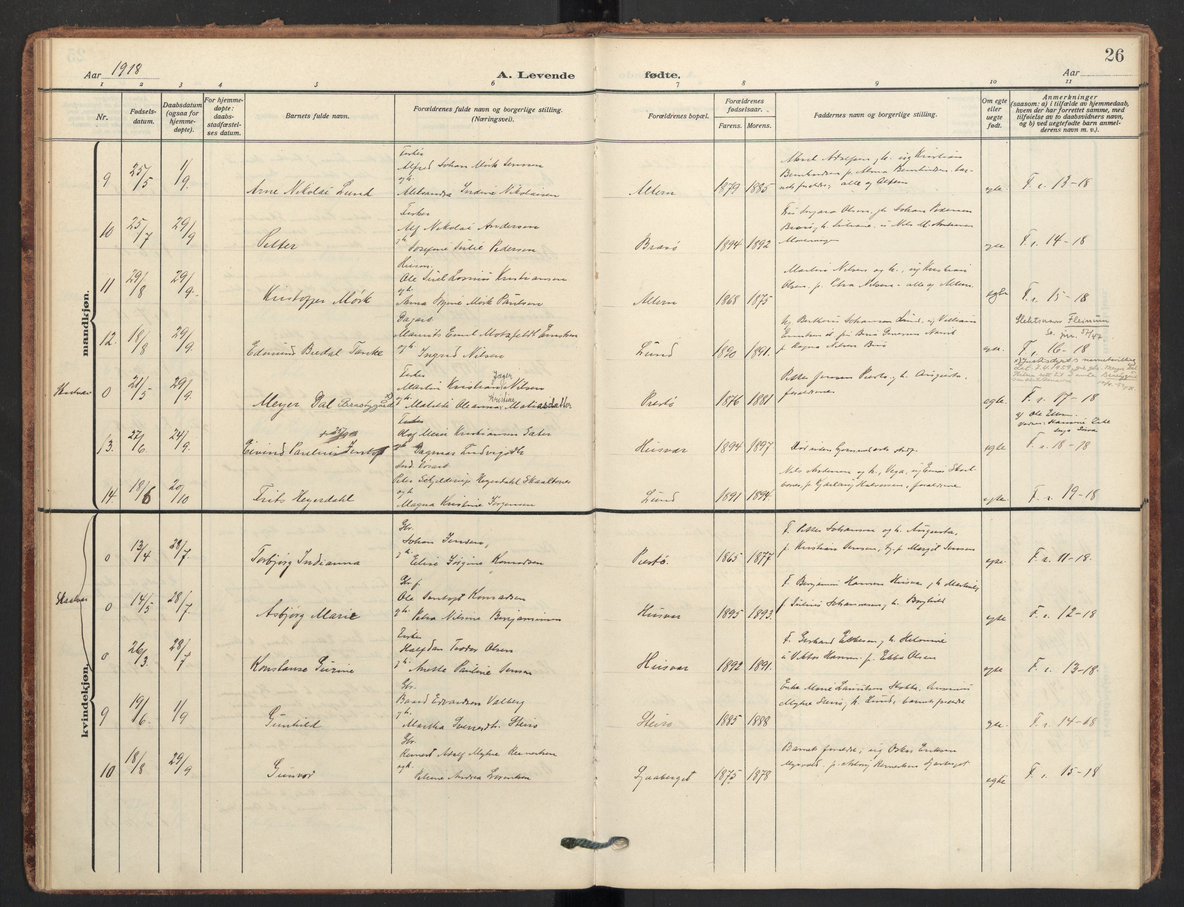 Ministerialprotokoller, klokkerbøker og fødselsregistre - Nordland, AV/SAT-A-1459/830/L0455: Ministerialbok nr. 830A19, 1912-1942, s. 26
