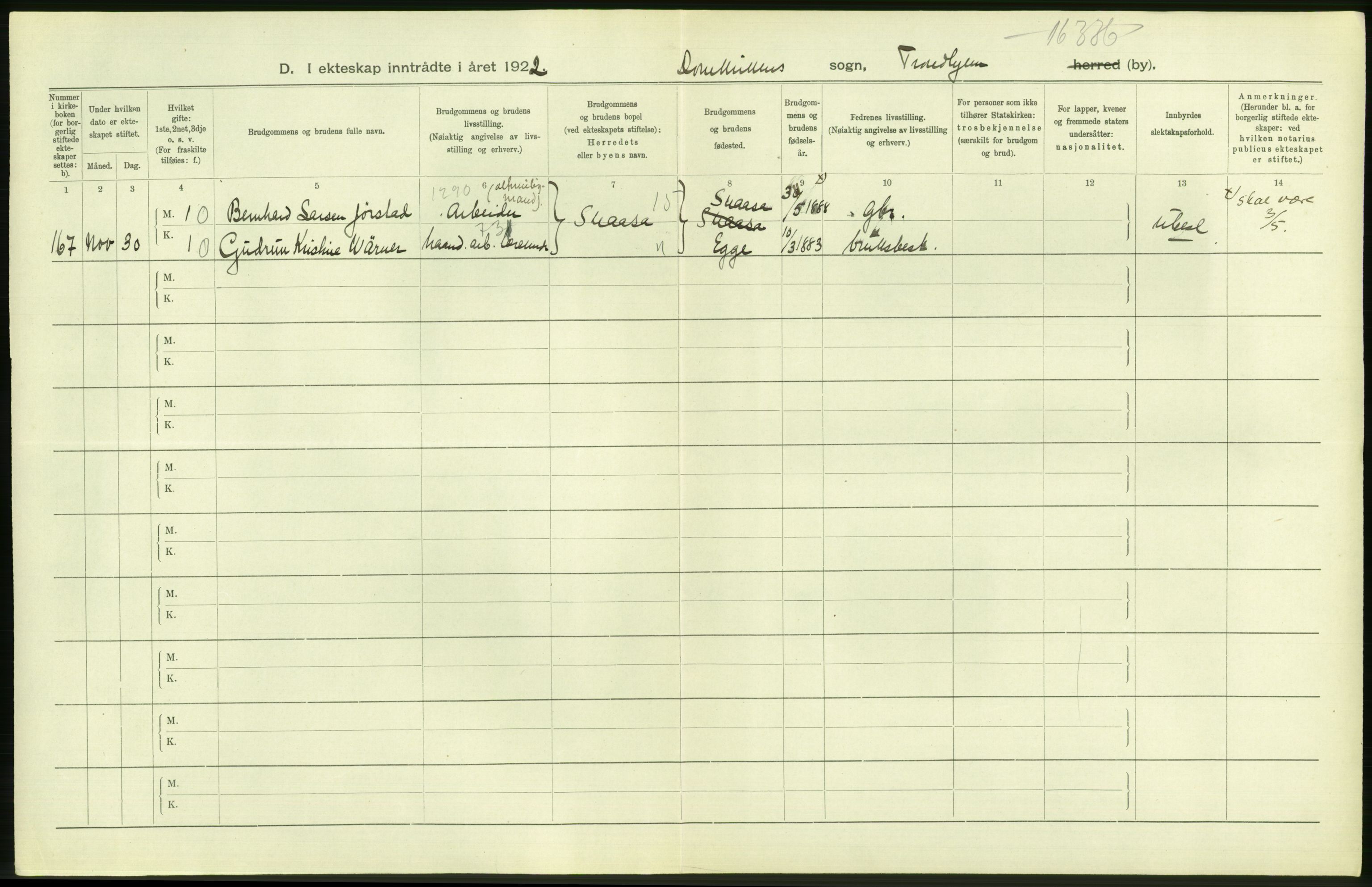 Statistisk sentralbyrå, Sosiodemografiske emner, Befolkning, AV/RA-S-2228/D/Df/Dfc/Dfcb/L0040: Trondheim: Gifte, døde, dødfødte., 1922, s. 46