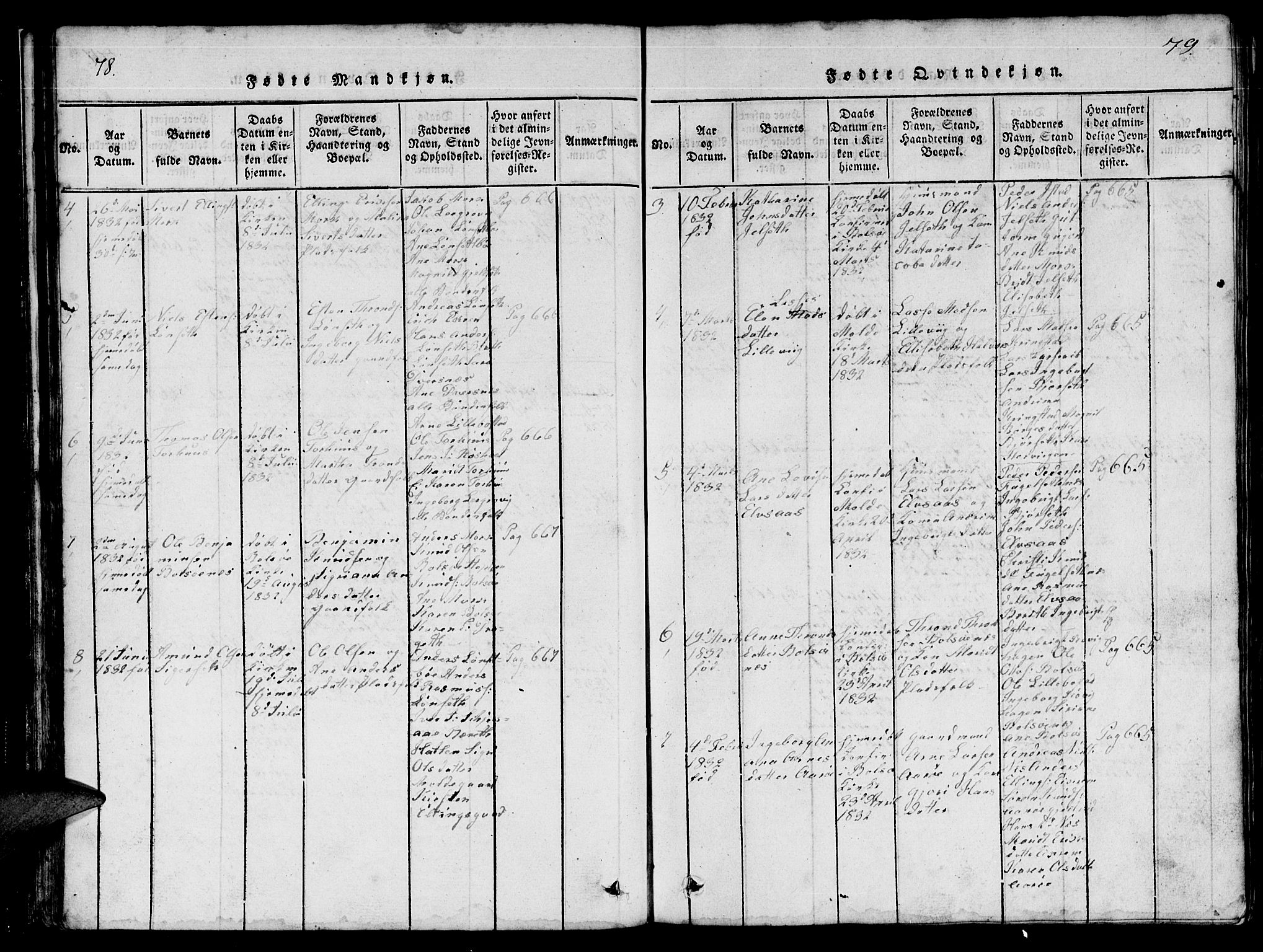 Ministerialprotokoller, klokkerbøker og fødselsregistre - Møre og Romsdal, AV/SAT-A-1454/555/L0665: Klokkerbok nr. 555C01, 1818-1868, s. 78-79