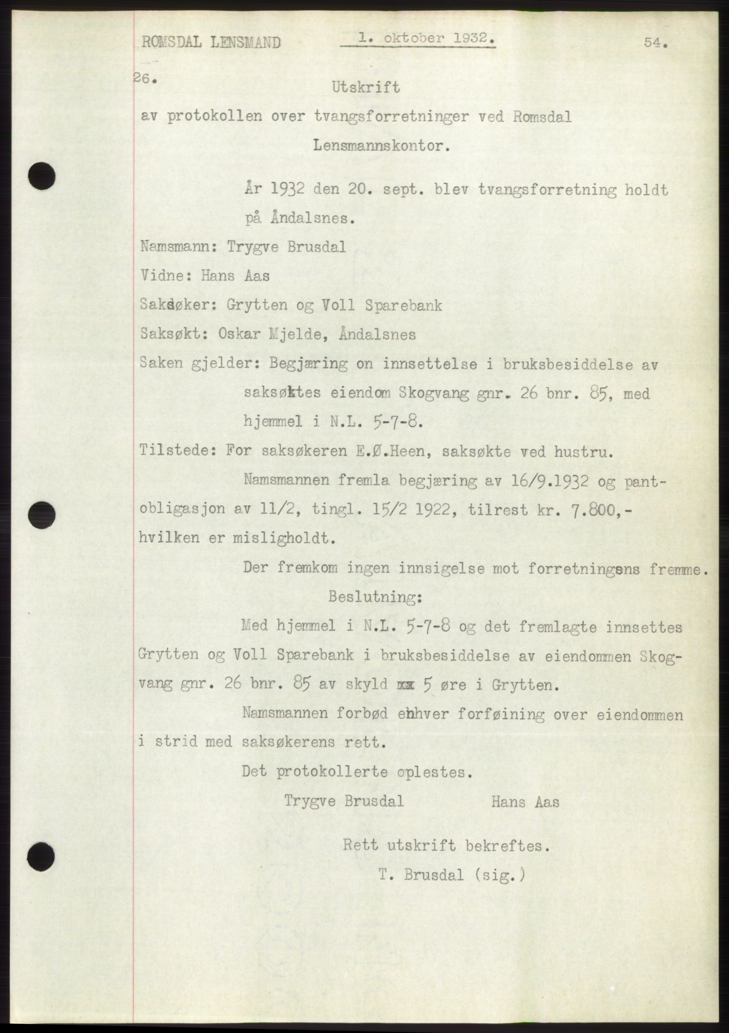 Romsdal sorenskriveri, AV/SAT-A-4149/1/2/2C/L0062: Pantebok nr. 56, 1932-1933, Tingl.dato: 01.10.1932