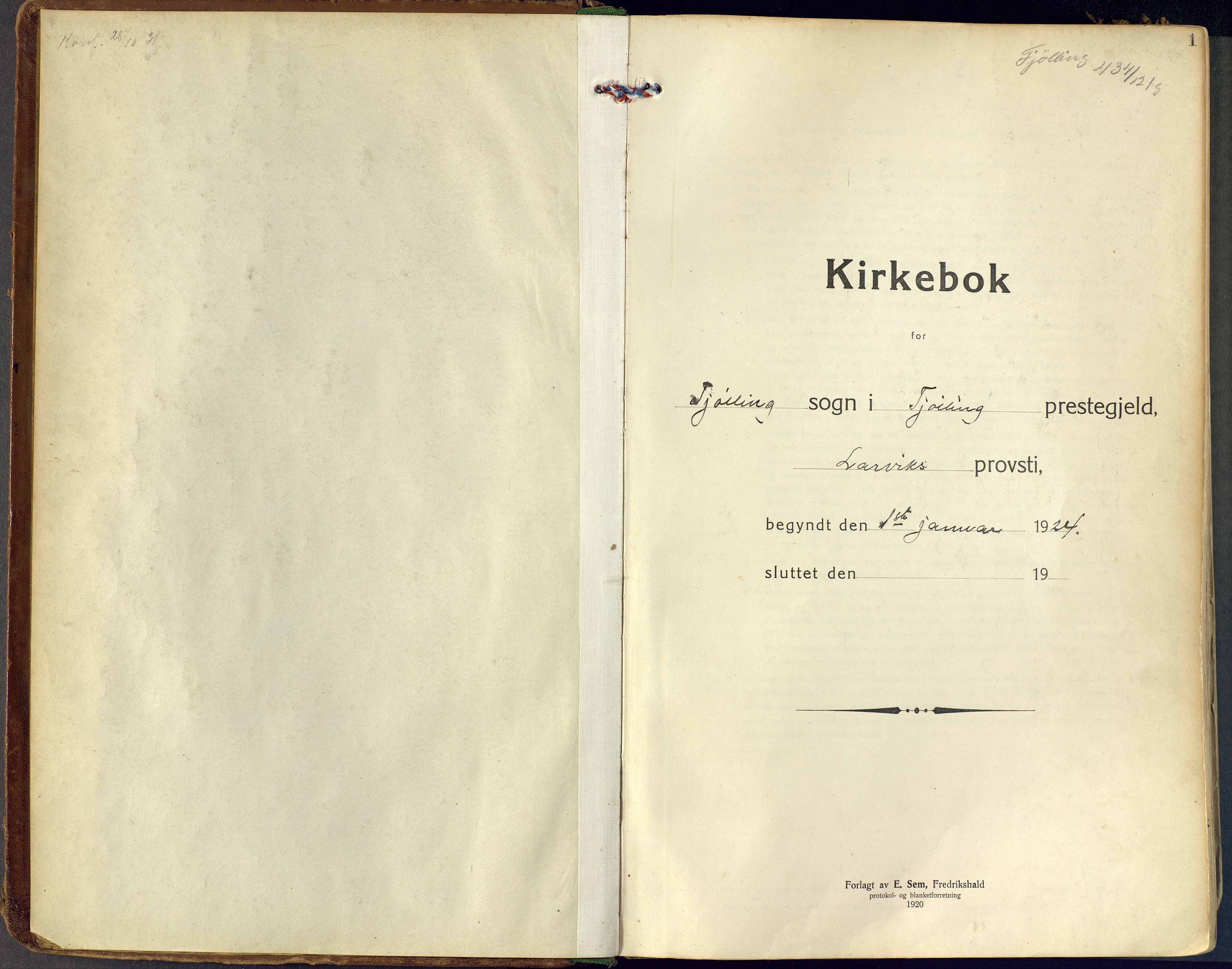 Tjølling kirkebøker, SAKO/A-60/F/Fa/L0011: Ministerialbok nr. 11, 1924-1943, s. 1