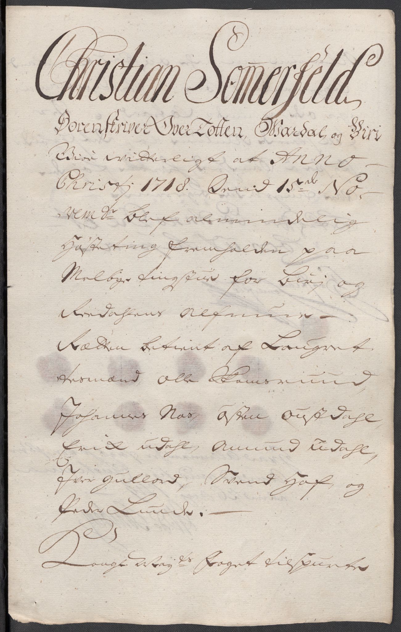 Rentekammeret inntil 1814, Reviderte regnskaper, Fogderegnskap, AV/RA-EA-4092/R18/L1320: Fogderegnskap Hadeland, Toten og Valdres, 1718, s. 199