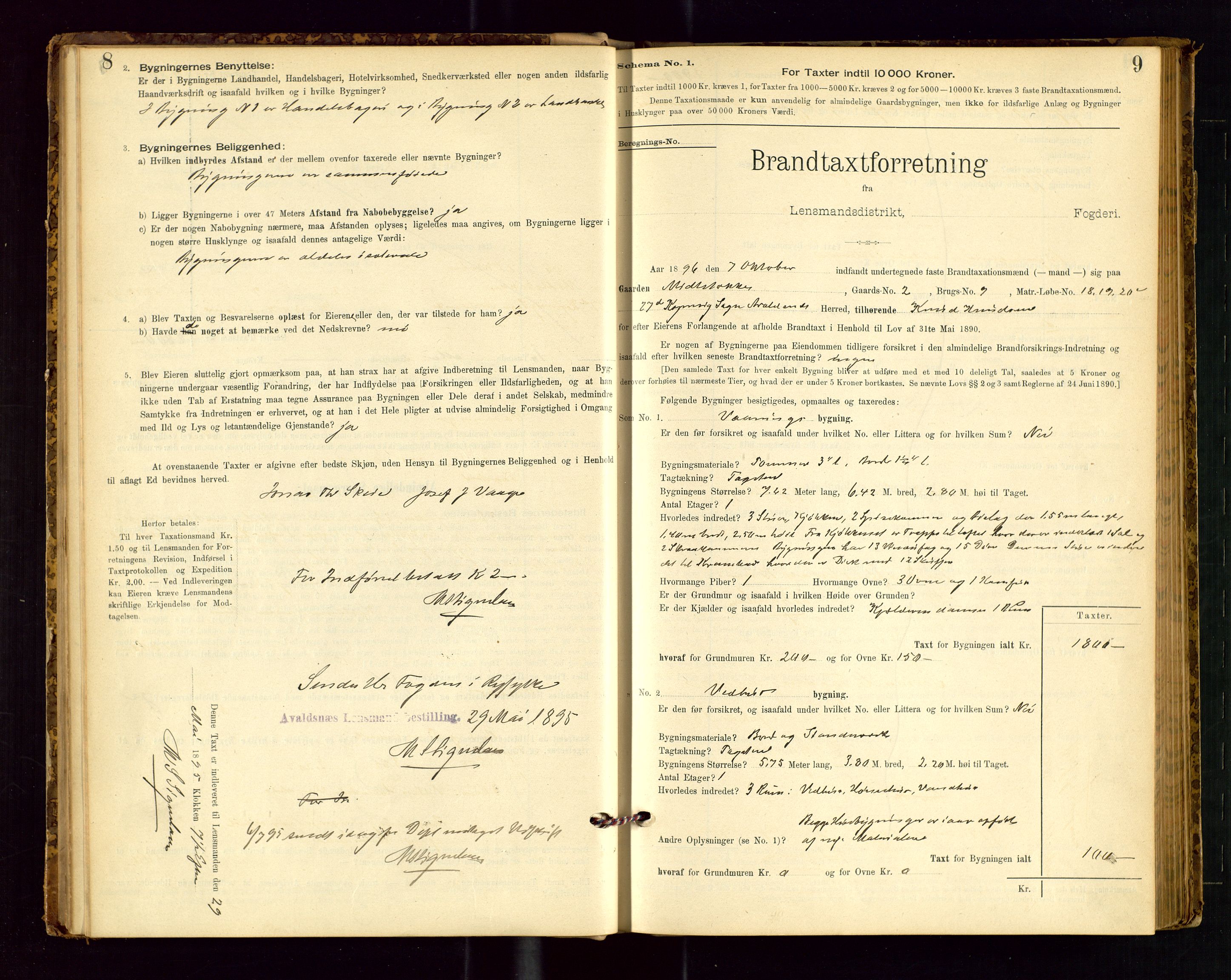 Avaldsnes lensmannskontor, SAST/A-100286/Gob/L0001: "Brandtaxationsprotokol for Avaldsnes Lensmandsdistrikt Ryfylke Fogderi", 1894-1925, s. 8-9