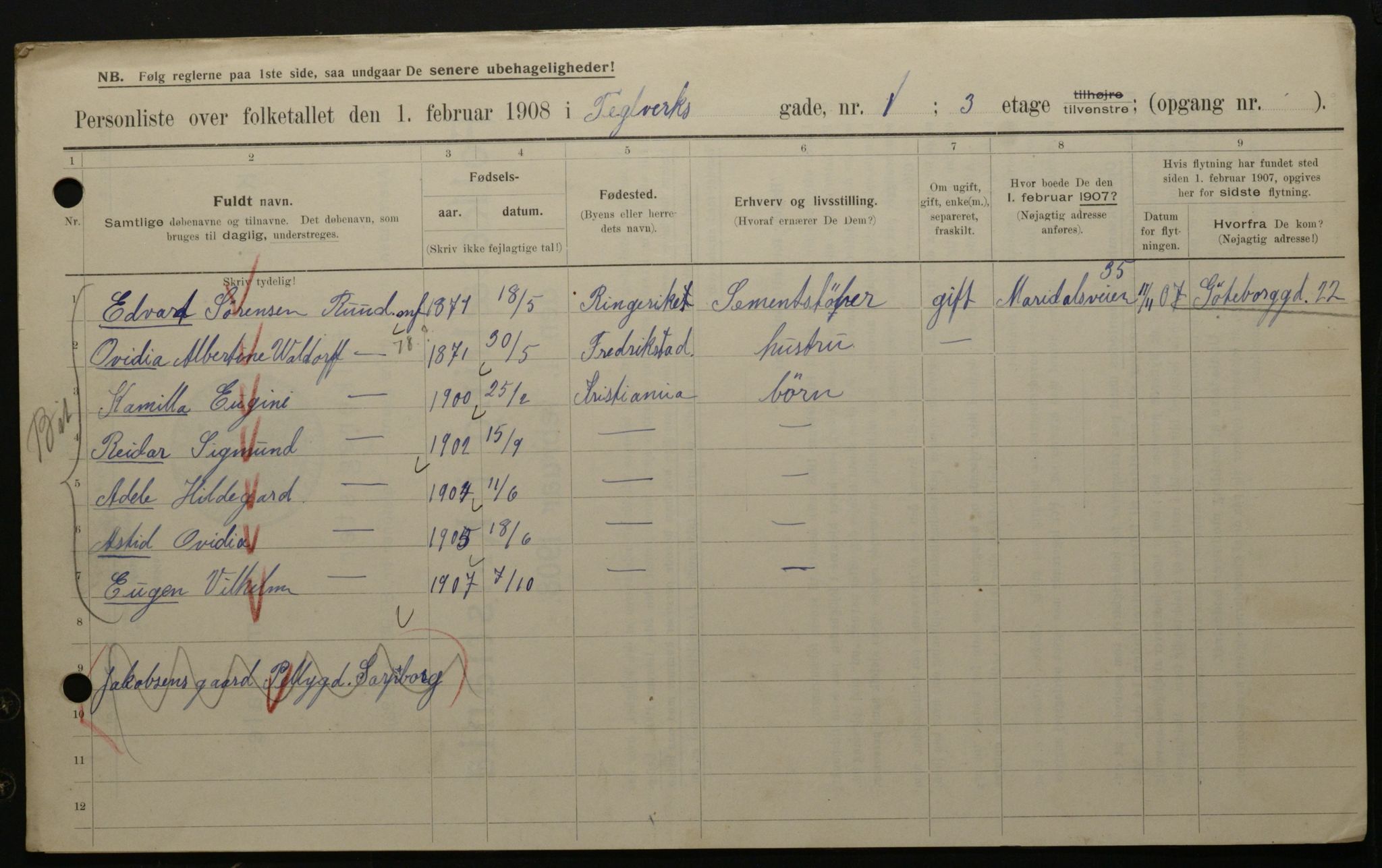 OBA, Kommunal folketelling 1.2.1908 for Kristiania kjøpstad, 1908, s. 96466