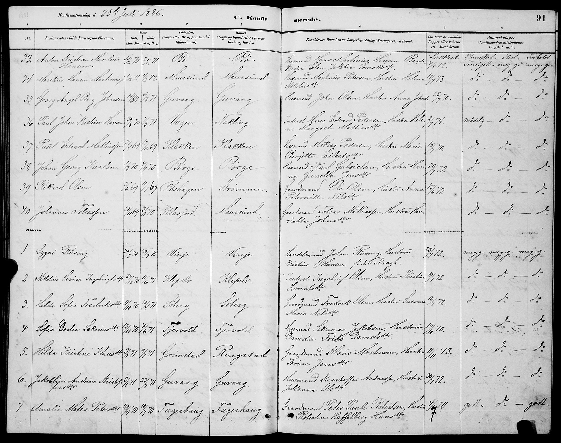 Ministerialprotokoller, klokkerbøker og fødselsregistre - Nordland, SAT/A-1459/891/L1315: Klokkerbok nr. 891C04, 1886-1893, s. 91