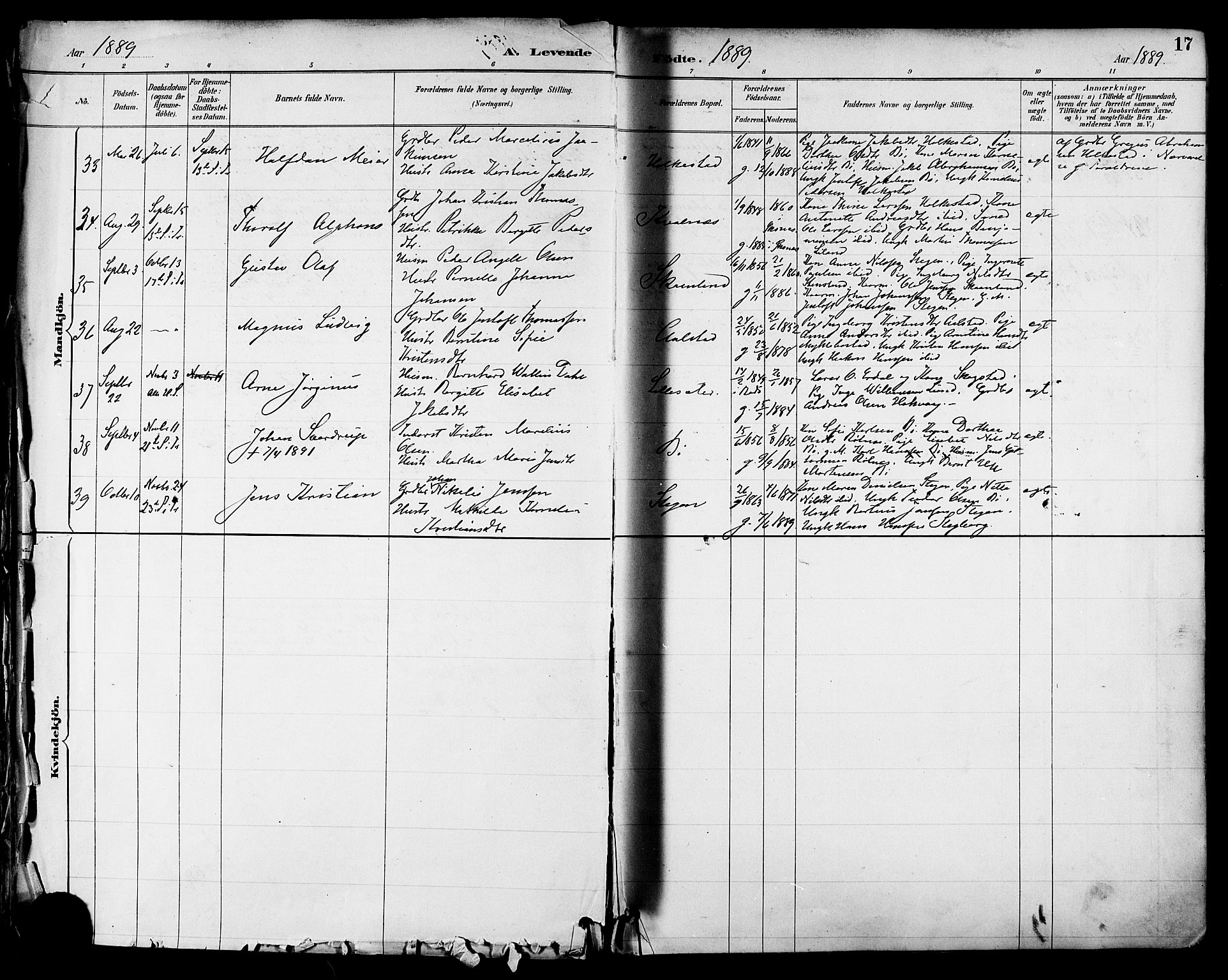 Ministerialprotokoller, klokkerbøker og fødselsregistre - Nordland, AV/SAT-A-1459/855/L0803: Ministerialbok nr. 855A11, 1887-1905, s. 17