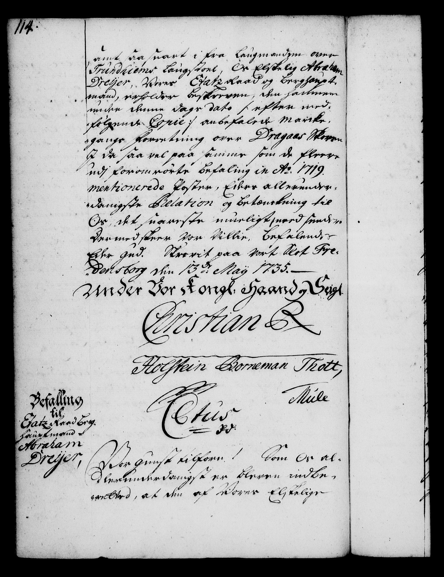 Rentekammeret, Kammerkanselliet, AV/RA-EA-3111/G/Gg/Gga/L0004: Norsk ekspedisjonsprotokoll med register (merket RK 53.4), 1734-1741, s. 114