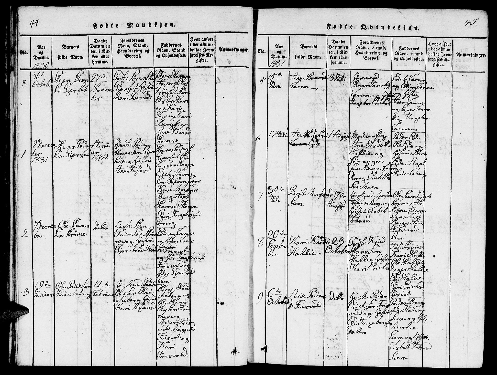 Ministerialprotokoller, klokkerbøker og fødselsregistre - Møre og Romsdal, AV/SAT-A-1454/542/L0558: Klokkerbok nr. 542C01, 1818-1836, s. 44-45