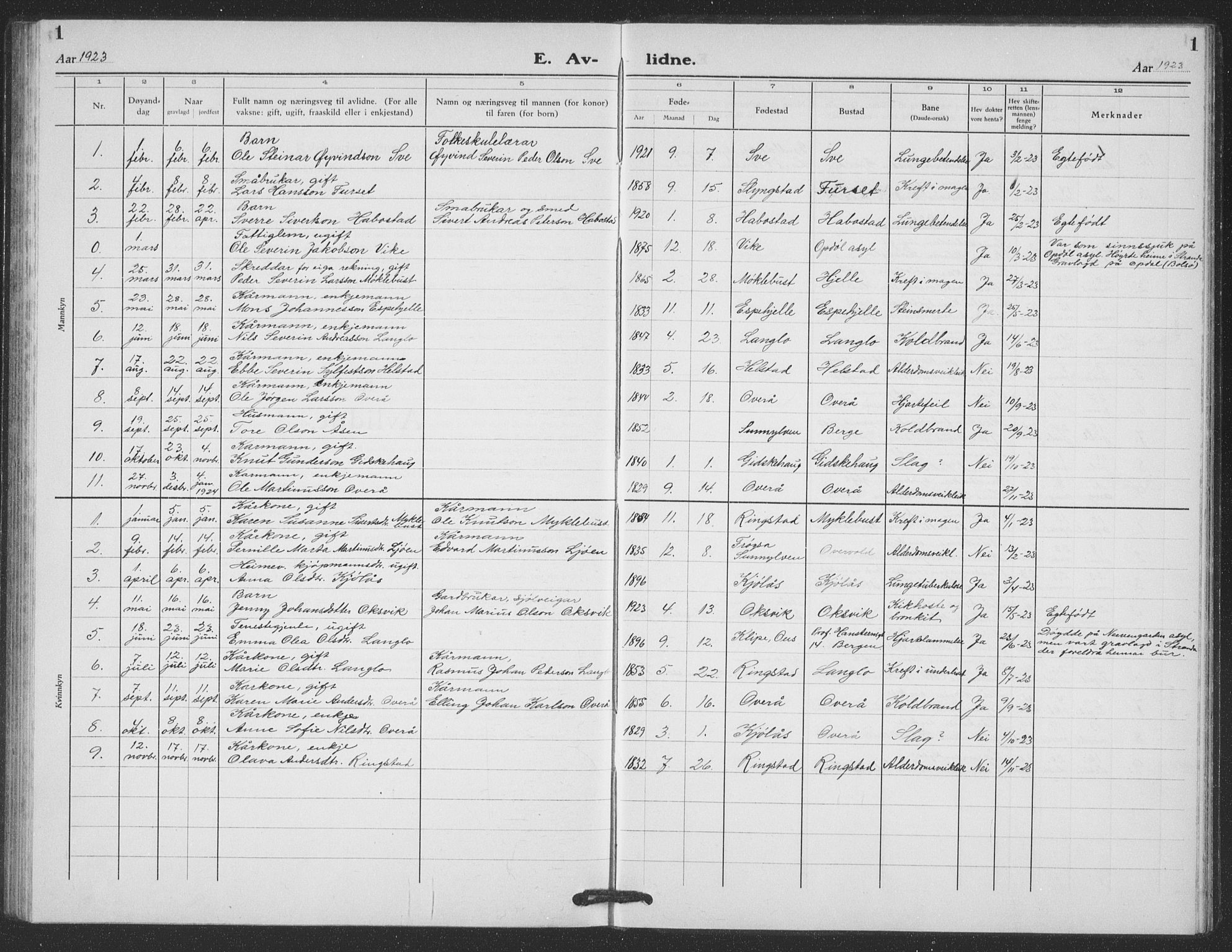 Ministerialprotokoller, klokkerbøker og fødselsregistre - Møre og Romsdal, SAT/A-1454/520/L0294: Klokkerbok nr. 520C06, 1923-1938, s. 1