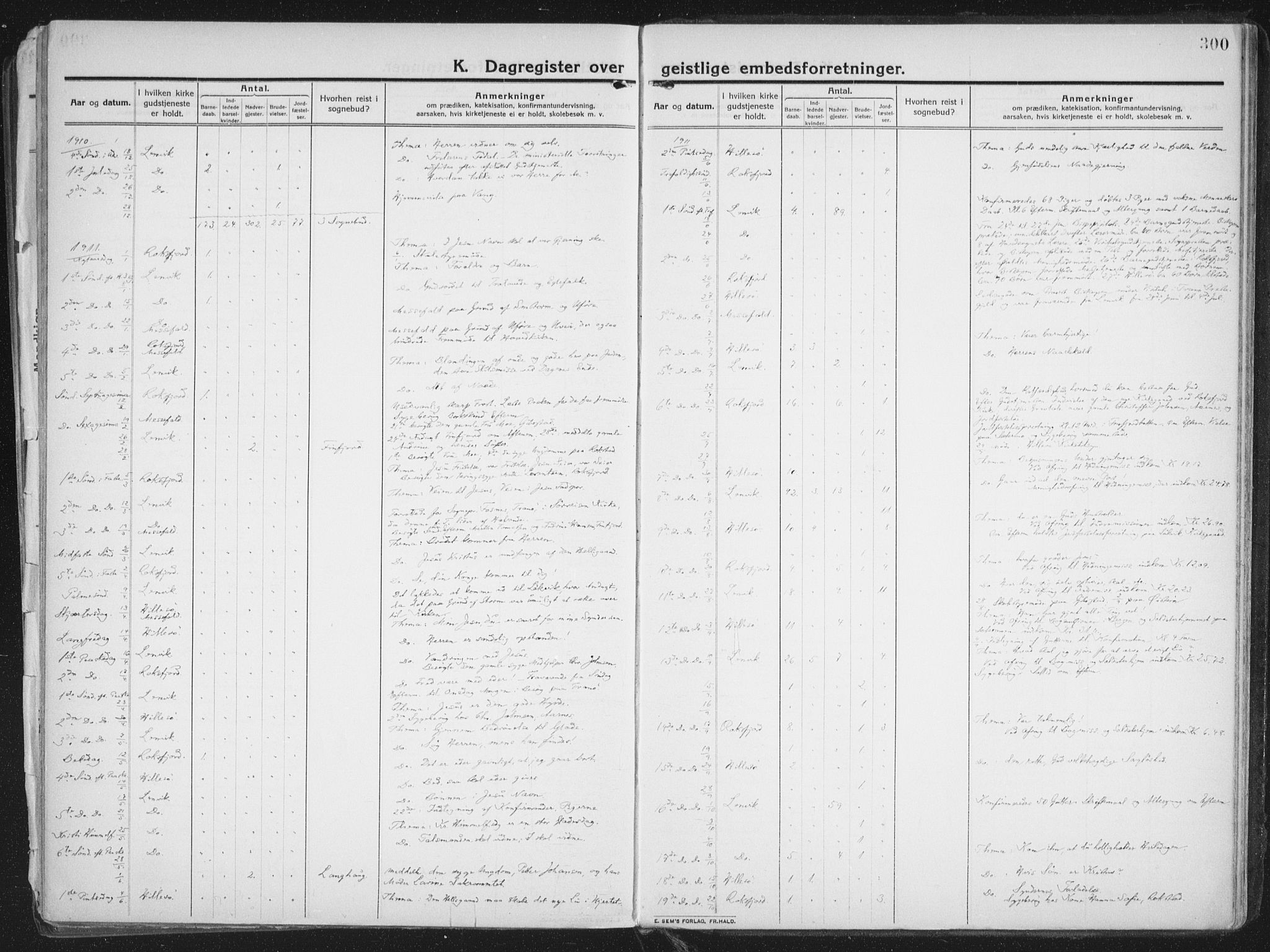 Lenvik sokneprestembete, SATØ/S-1310/H/Ha/Haa/L0016kirke: Ministerialbok nr. 16, 1910-1924, s. 300