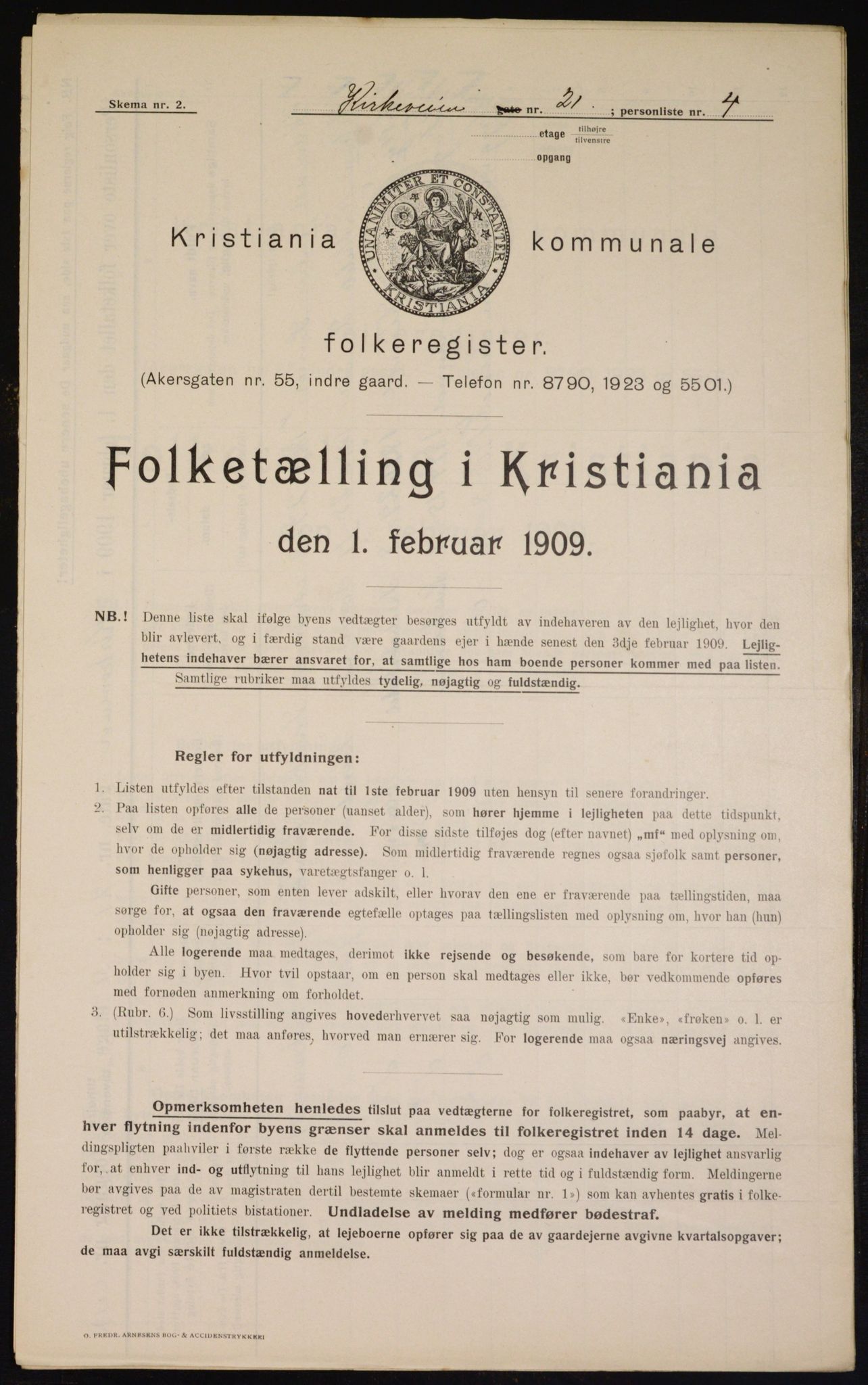 OBA, Kommunal folketelling 1.2.1909 for Kristiania kjøpstad, 1909, s. 46486