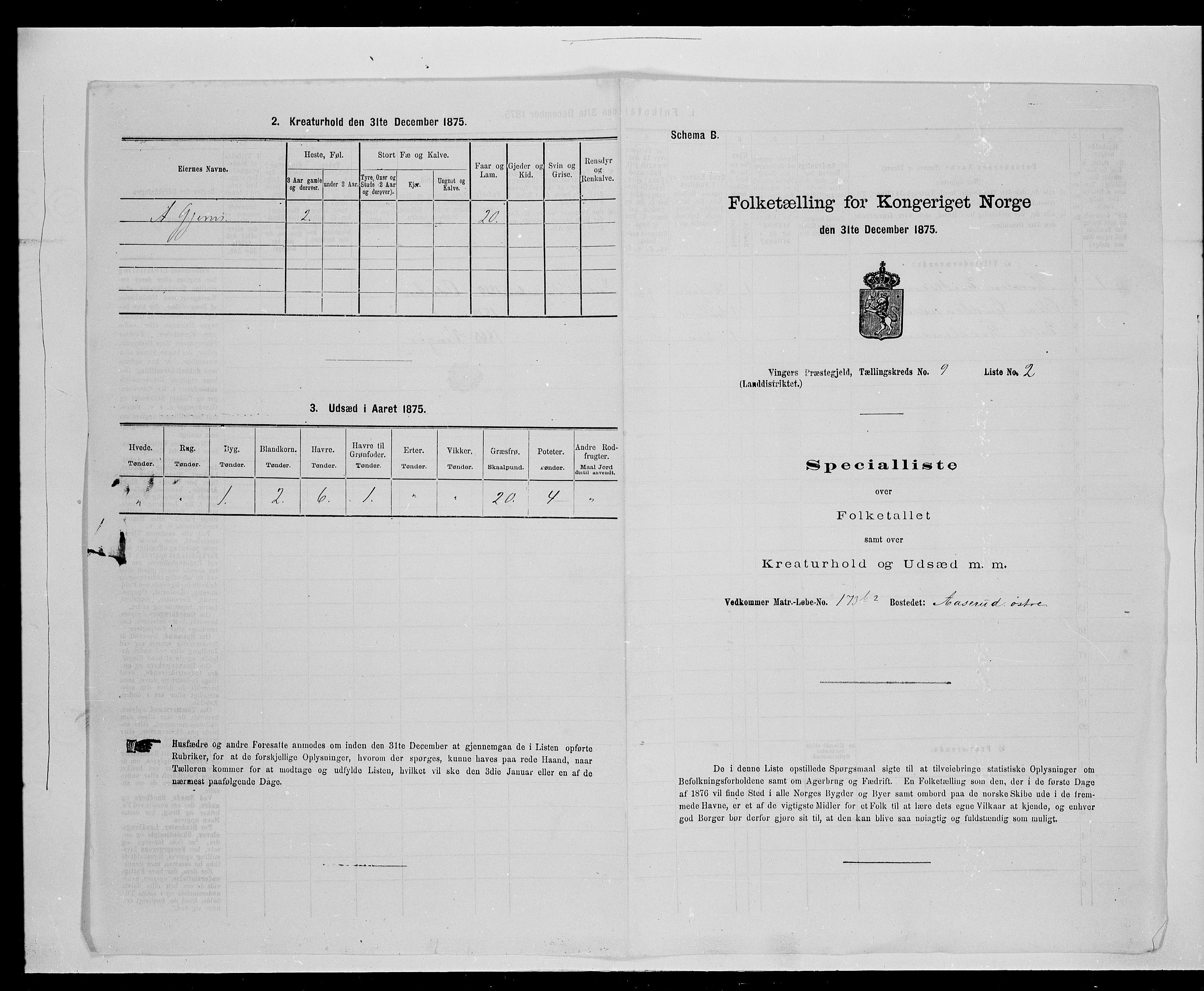 SAH, Folketelling 1875 for 0421L Vinger prestegjeld, Vinger sokn og Austmarka sokn, 1875, s. 1385