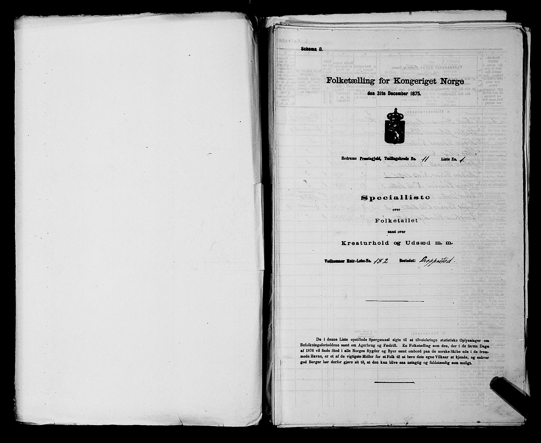 SAKO, Folketelling 1875 for 0727P Hedrum prestegjeld, 1875, s. 1032