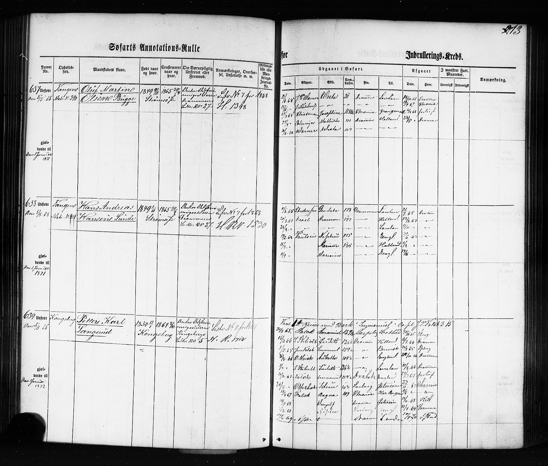 Drammen innrulleringsdistrikt, AV/SAKO-A-781/F/Fb/L0002: Annotasjonsrulle, 1860-1868, s. 225
