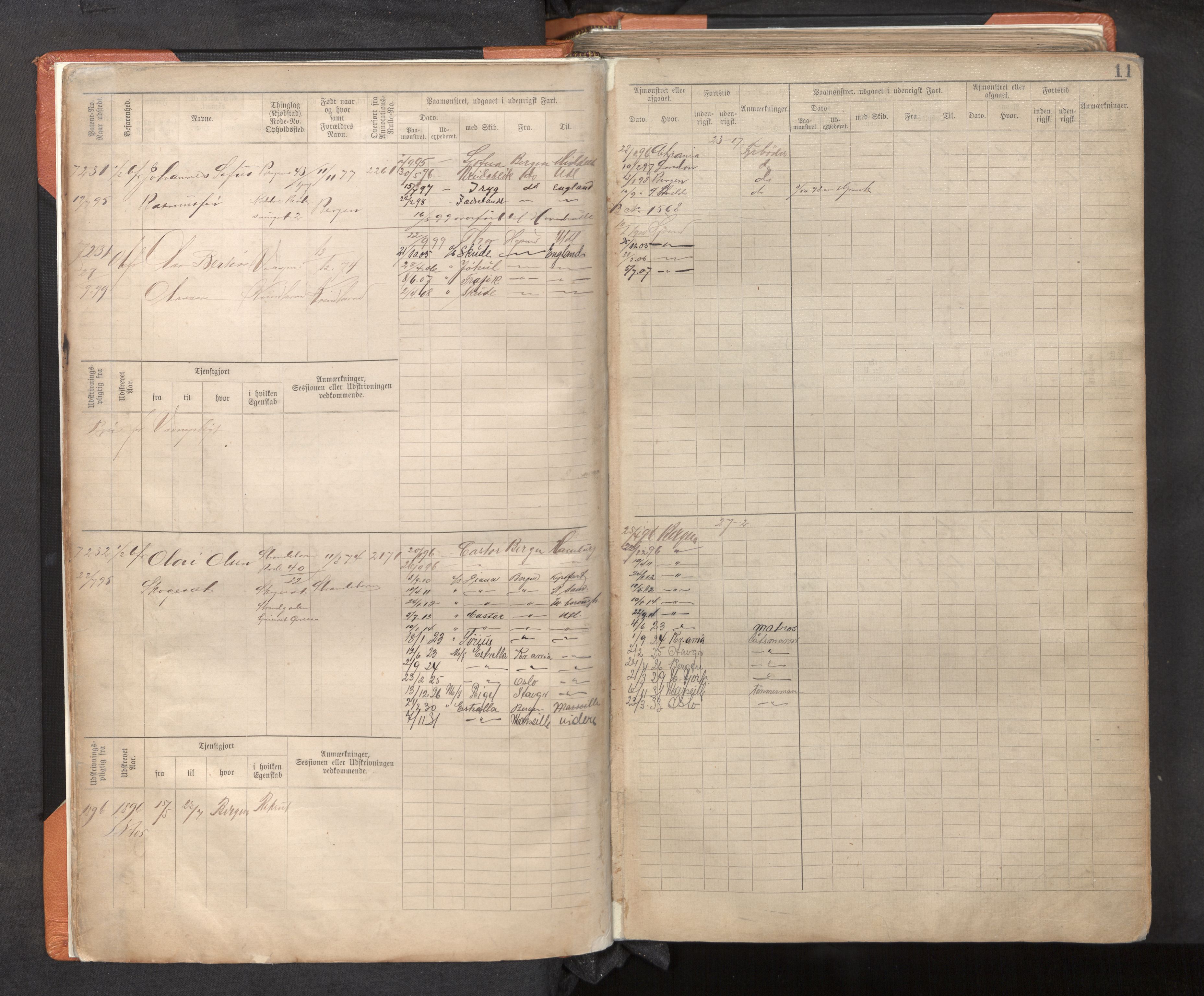 Innrulleringssjefen i Bergen, AV/SAB-A-100050/F/Fc/L0012: Sjøfartshovedrulle, nr. 7211 - 8168, 1895-1900, s. 11