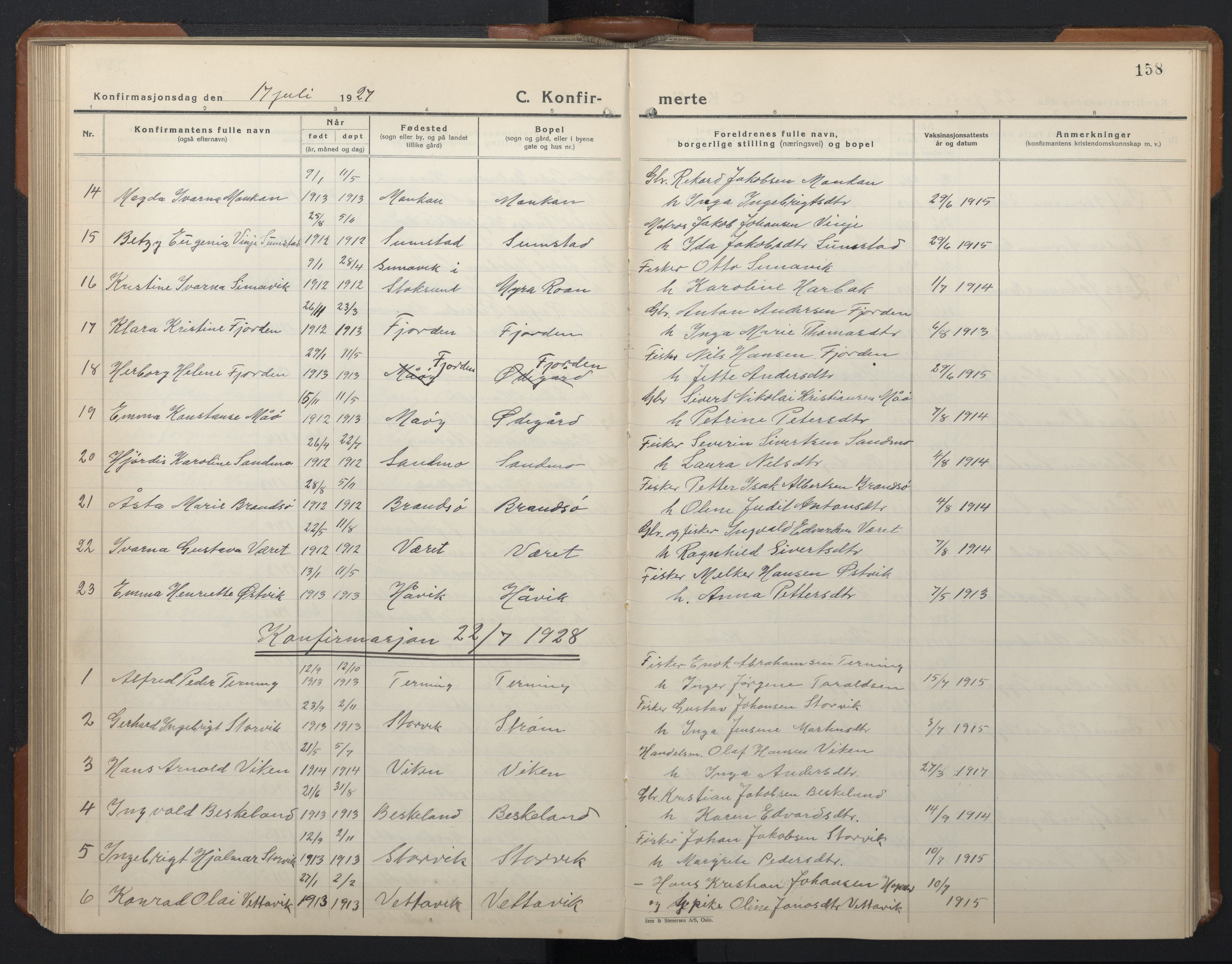 Ministerialprotokoller, klokkerbøker og fødselsregistre - Sør-Trøndelag, SAT/A-1456/657/L0718: Klokkerbok nr. 657C05, 1923-1948, s. 158