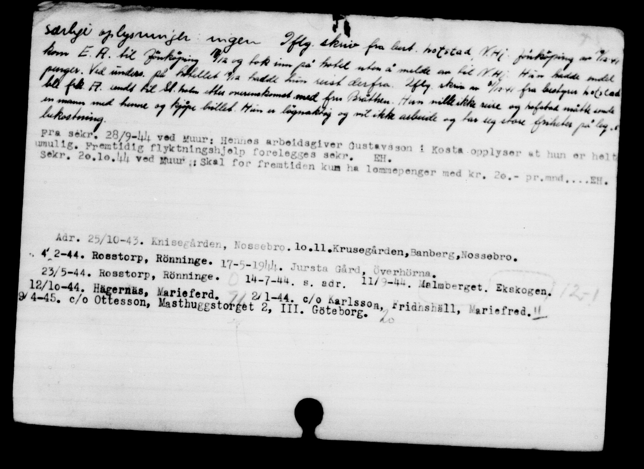 Utenriksstasjonene, Legasjonen i Stockholm, Flyktningkontoret, AV/RA-S-6753/V/Va/L0001: Kjesäterkartoteket, flyktninger med registreringsnr. 1-1000, 1940-1945, s. 1351