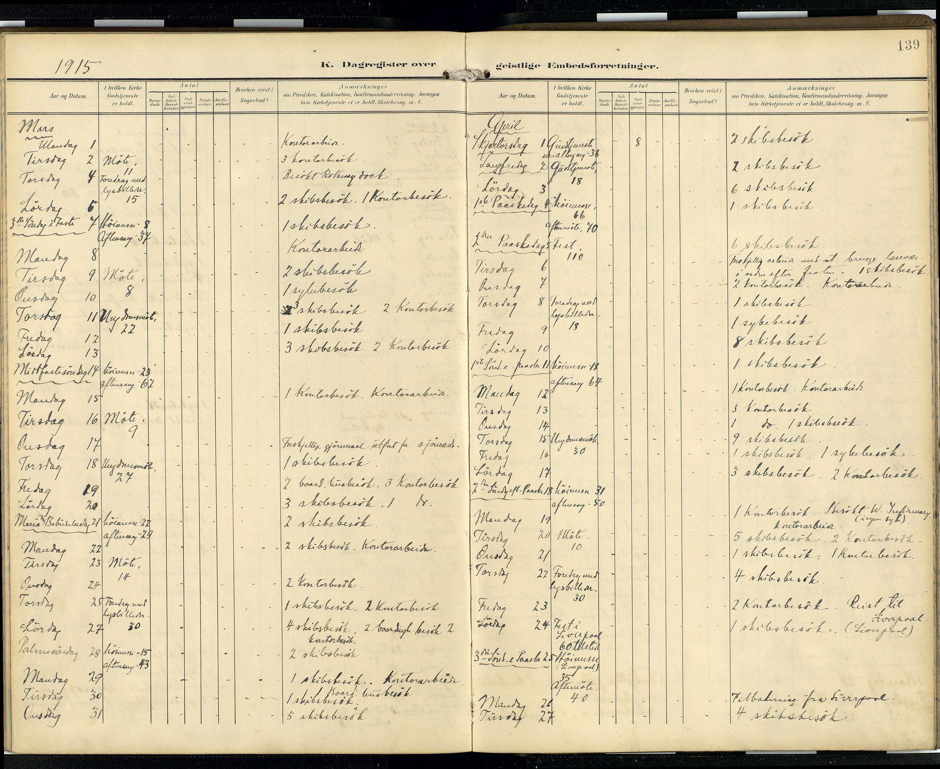 Den norske sjømannsmisjon i utlandet/Skotske havner (Leith, Glasgow), AV/SAB-SAB/PA-0100/H/Ha/Hab/L0001: Ministerialbok nr. B 1, 1902-1931, s. 138b-139a